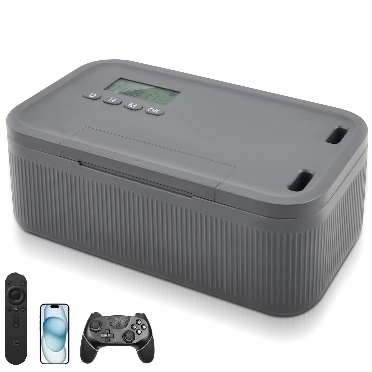 Caja fuerte con temporizador, Caja bloqueable para móviles, Caja de seguridad de autocontrol - Azul y gris
