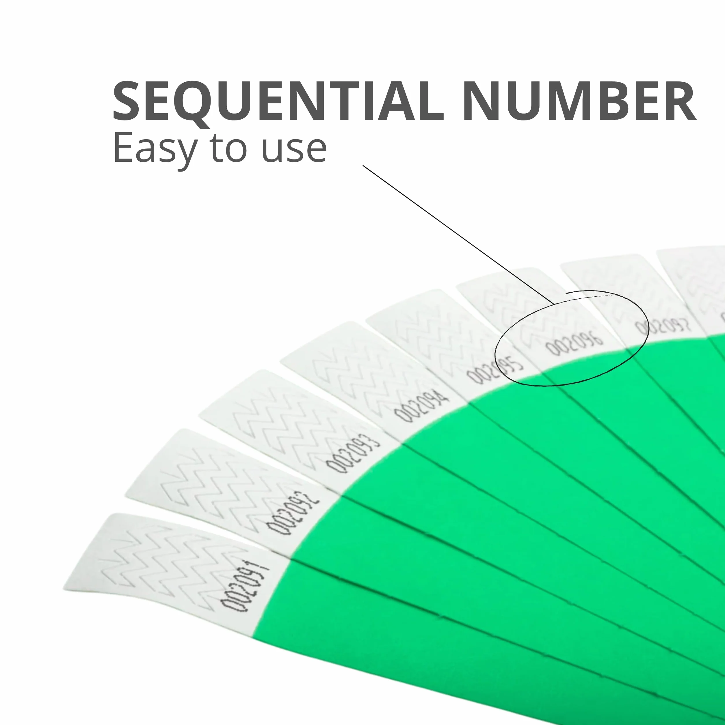 Pulseras de Papel Tyvek® Lisas para Control de Acceso y Eventos, Resistentes al Agua, Numeradas, 1000 Verde