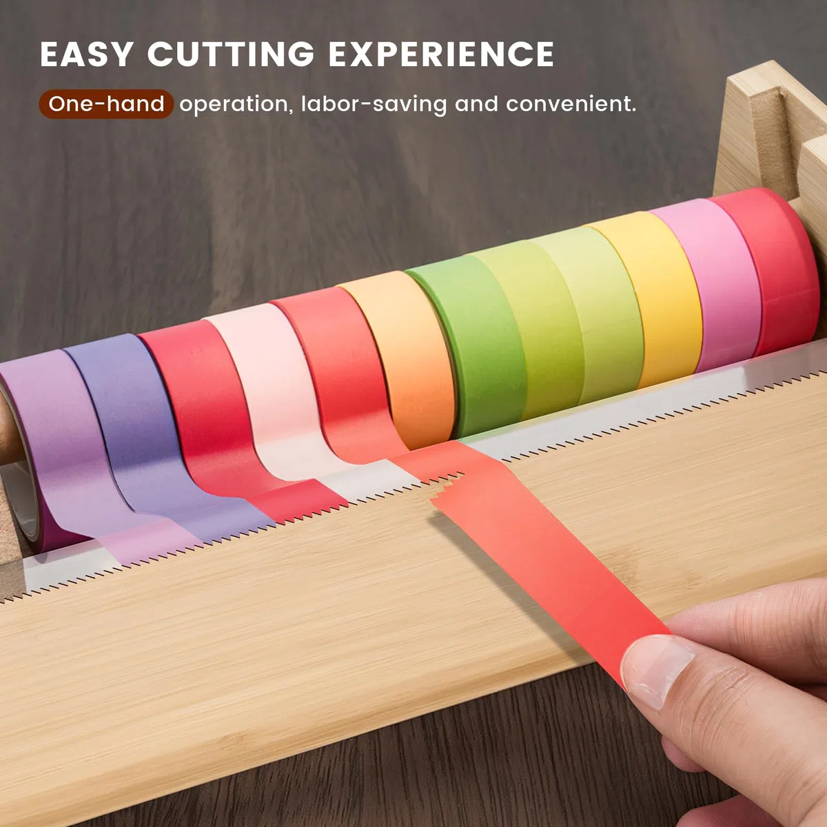 MOLSHINE Dispensador de cinta washi de bambú, cortador de cinta adhesiva con una sola mano, soporte de almacenamiento para manualidades, bricolaje, envoltura de regalos