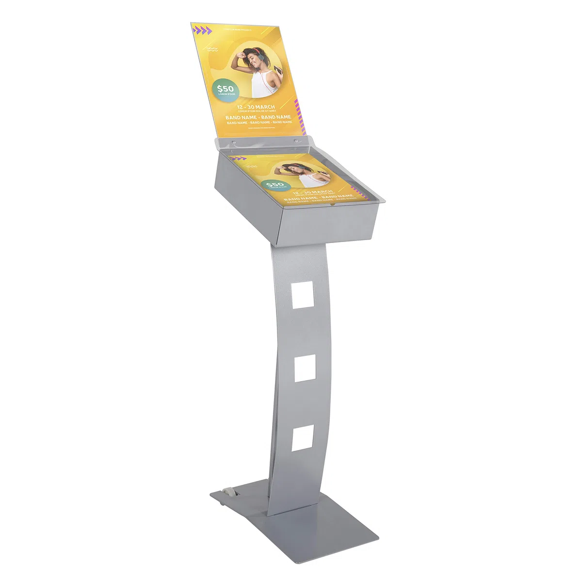 expositor hojas Outdoor Plus DIN A4 | porta folletos metálico impermeable con caja para folletos y bolsillo para carteles | expositores de pie A4, portafolletos metálico