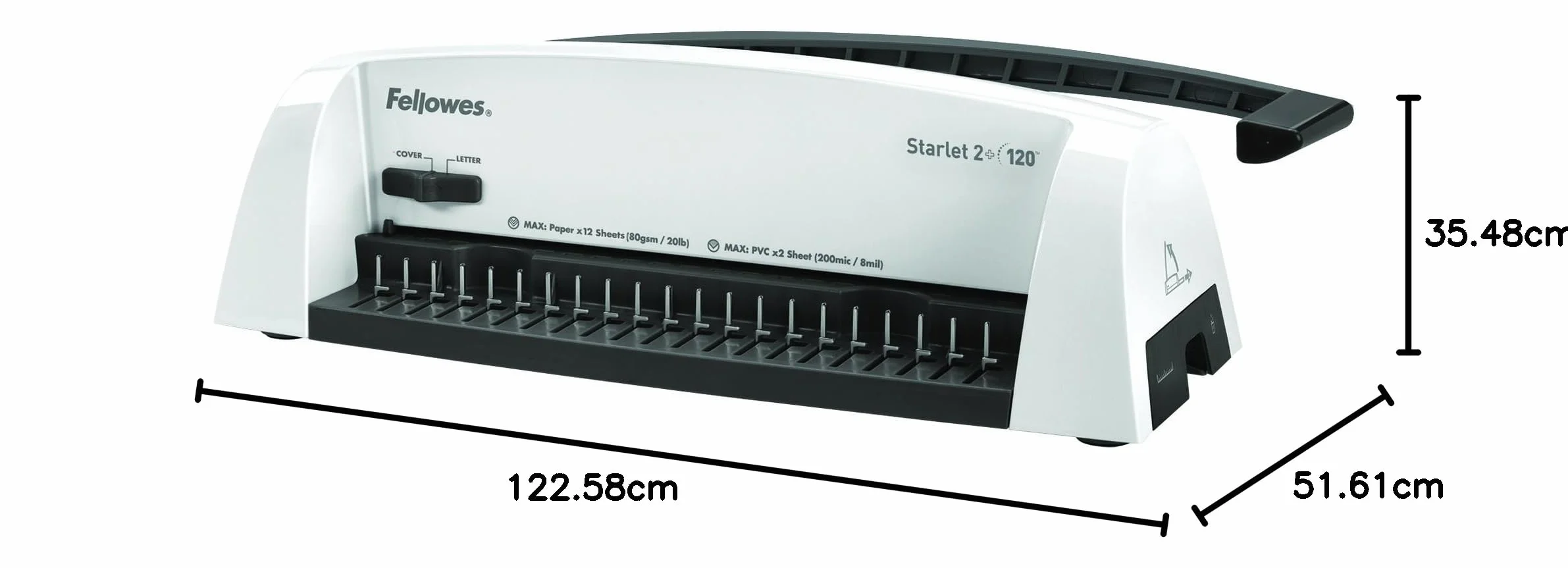 Fellowes Star+ Rilegatrice a dorsi plastici, Capacità di perforazione di 12 fogli per documenti A4, Rilegatrice manuale a pettine, Capacità di rilegatura di 120 fogli, Ideale per l'ufficio domestico