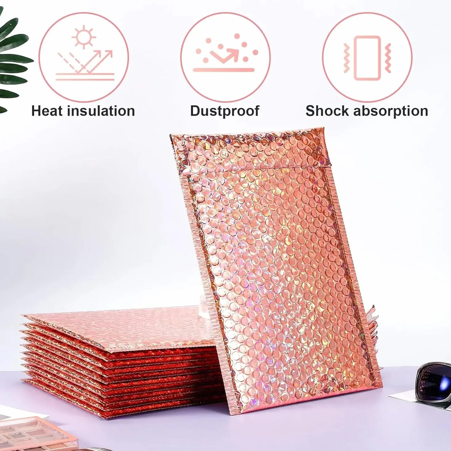 Sobre de correo burbujas holográficas, 30 Uds., grueso | Bolso acolchado impermeable del paquete de los sobres de la protección for el envío(Wine red,20*25cm)