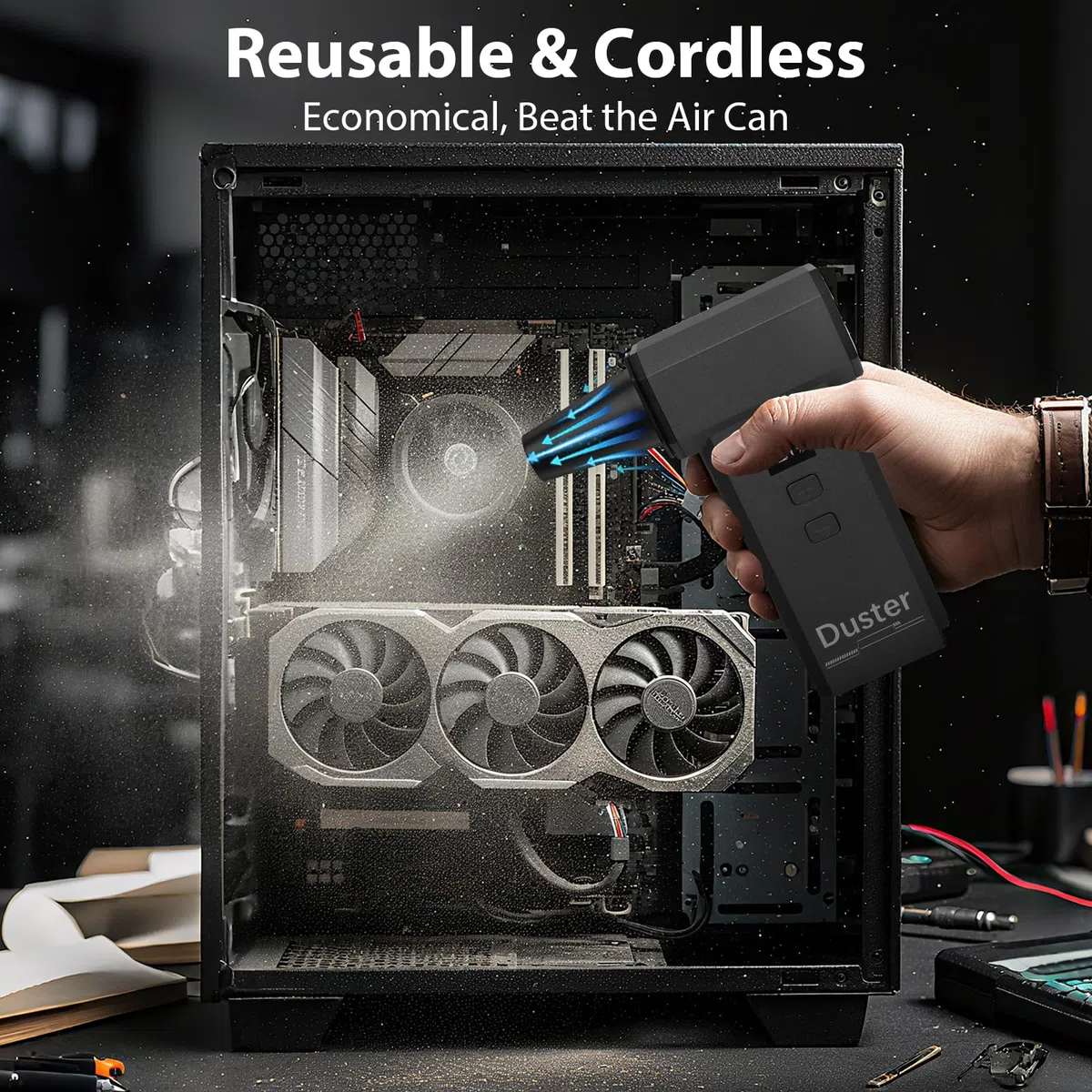 2 en 1 soplador de polvo eléctrico y mini aspiradora – 180.000 rpm pulverizador de aire comprimido con potencia turbo de 100 niveles comprimido con pantalla LED 8000 mAh batería soplador para PC