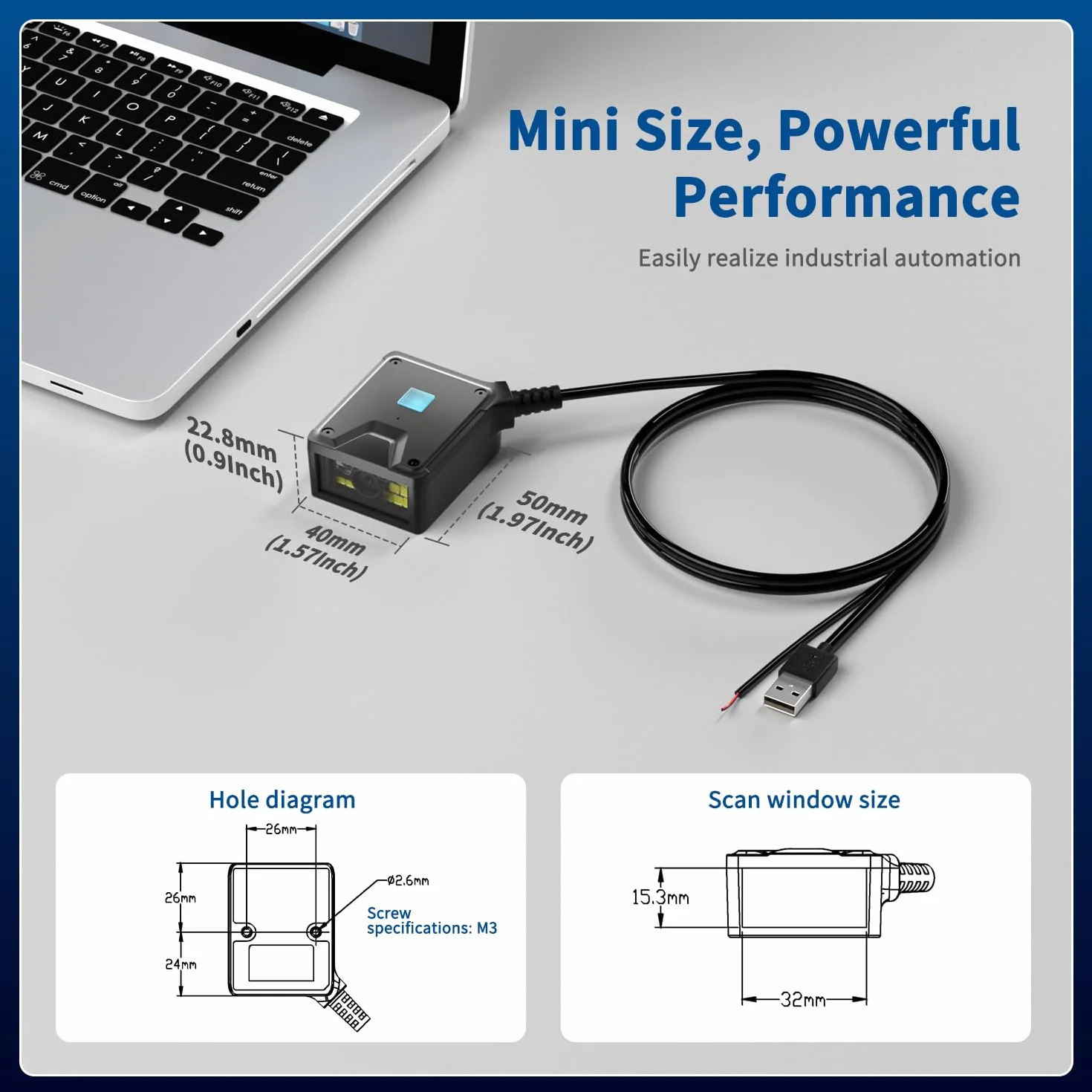 NetumScan - Escáner de códigos de barras 2D con soporte fijo Lector de códigos 1D/2D/QR de grado industrial con detección automática de inducción. Conector USB Adecuado para terminales de autoservicio