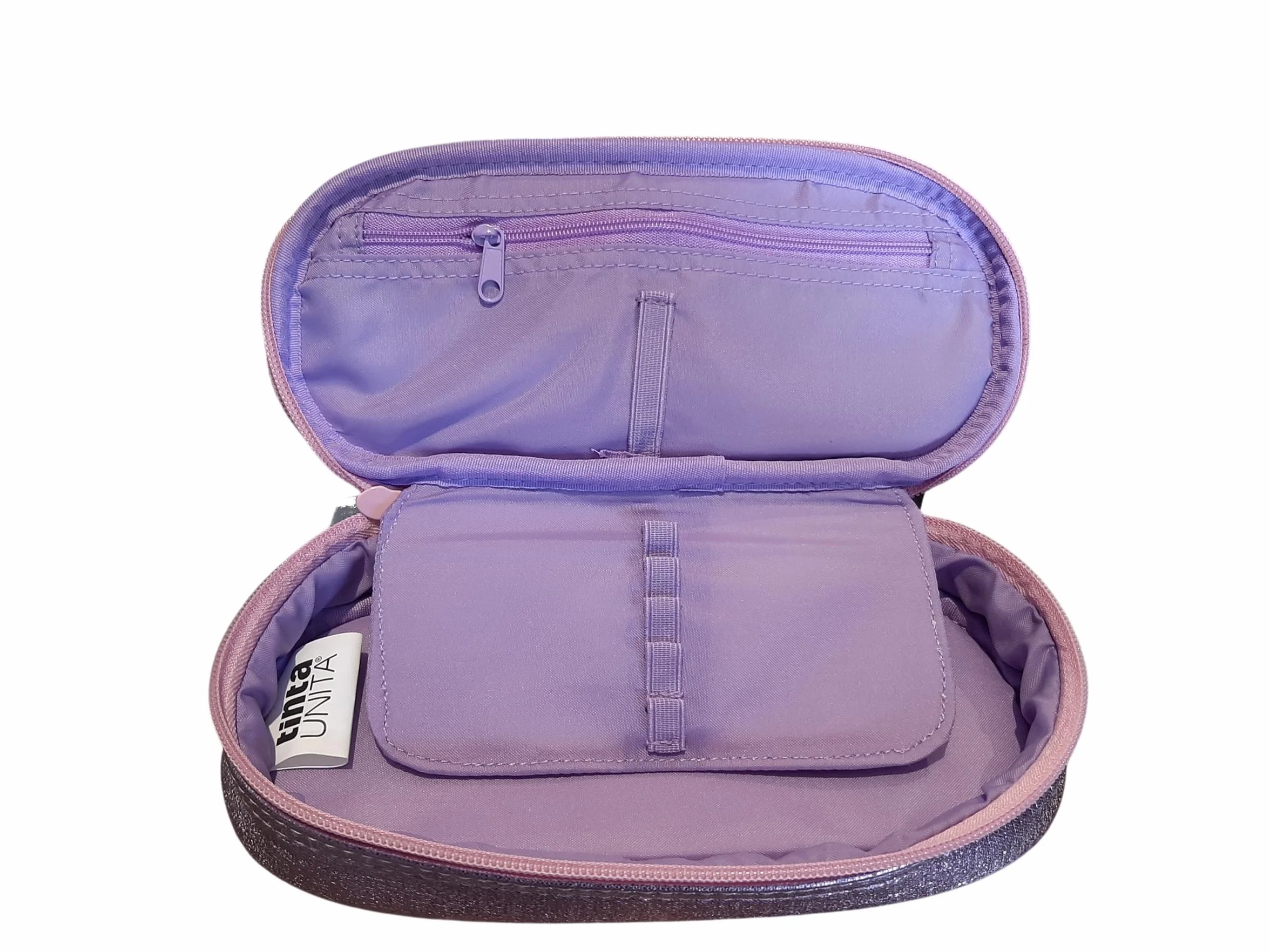 Estuche de color liso con 3 cremalleras Elegant Glamour Gradient rosa violeta completo de papelería + estuche ovalado con cremallera para escuela niña + llavero y bolígrafo de color