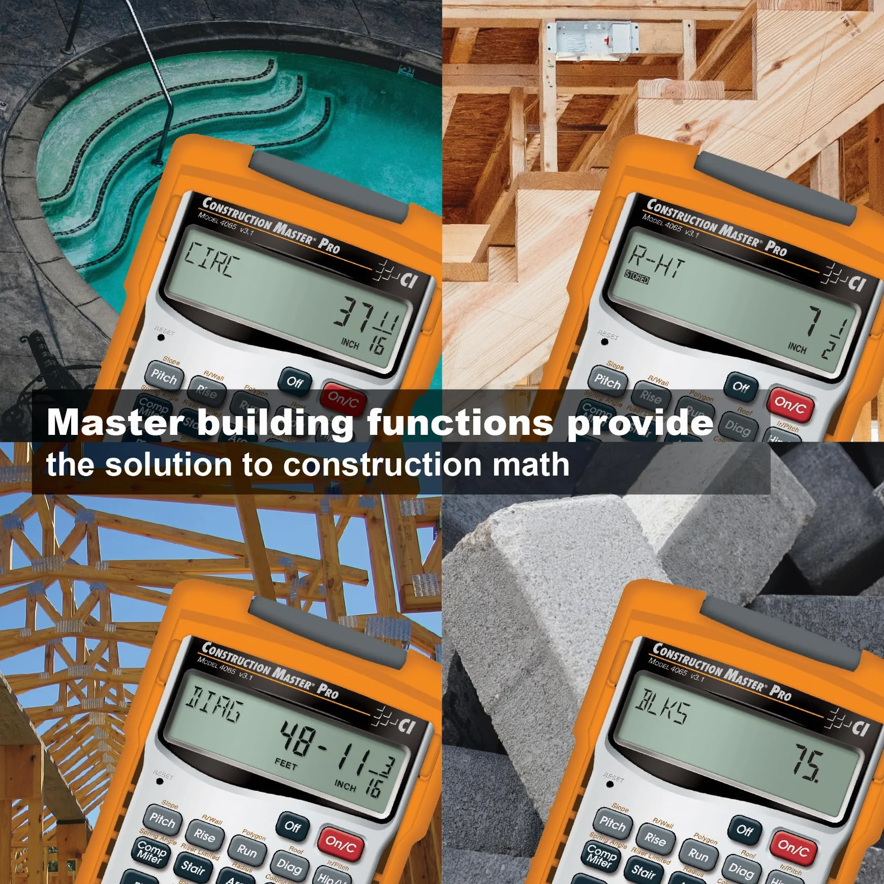 Calculated Industries 4065 Construction Master Pro 4065 - Herramienta de mano | Matemáticas de construcción avanzadas, fracciones de pies, para contratistas, estimadores, constructores