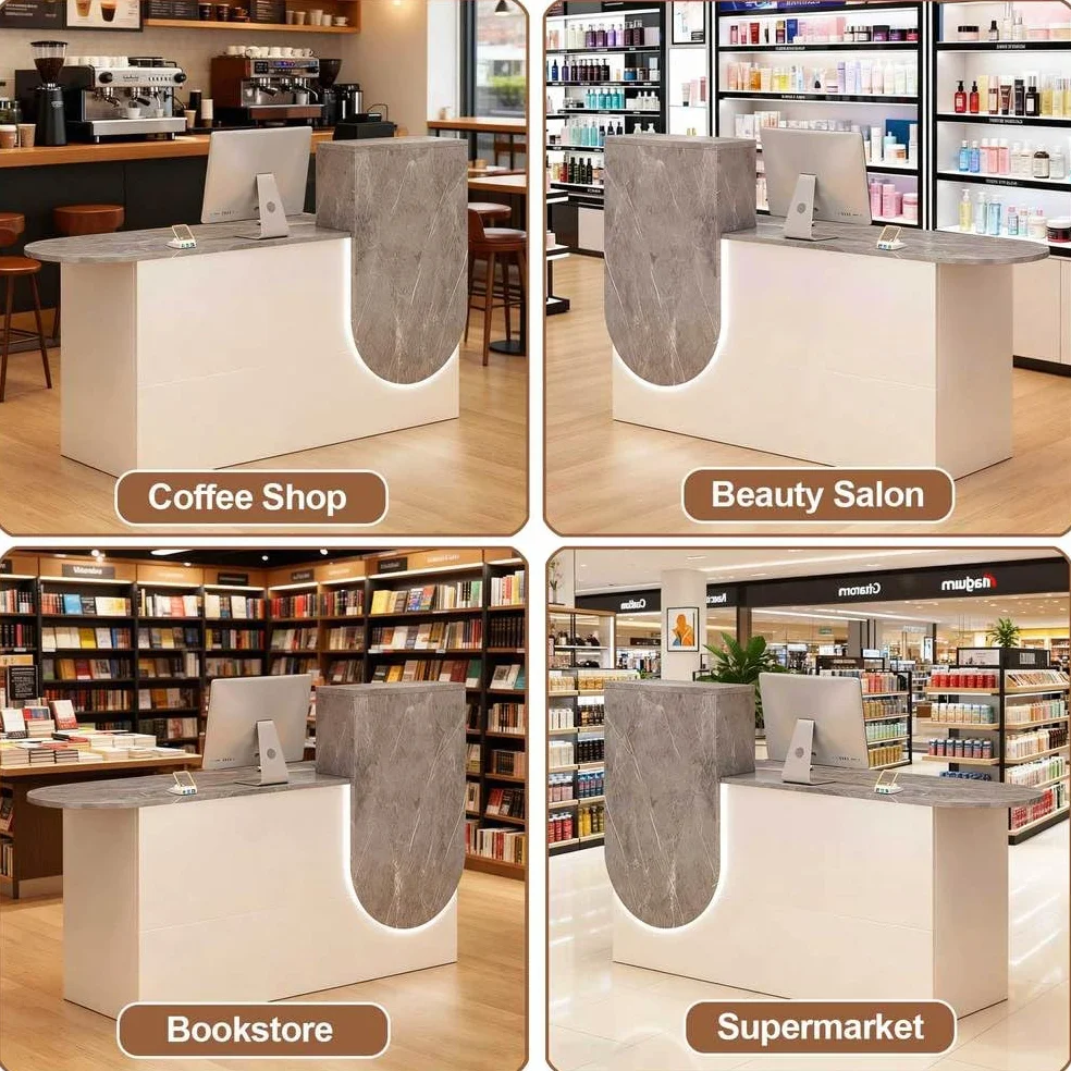 Mostrador de Recepción con Cajones & Cerradura y luz LED, Moderno Mostrador de Recepción, con Bandeja para Teclado y Armario de Almacenamiento para Caja, Vestíbulo, Oficina,Grey 2,120x45x100cm