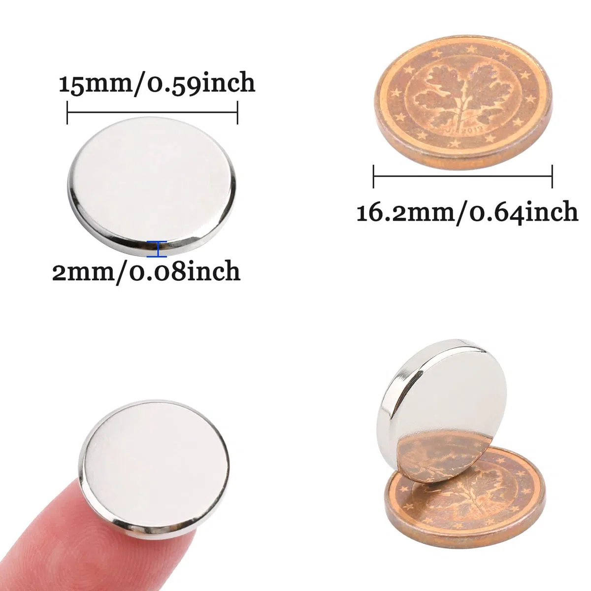 15 x 2 mm imanes fuertes, 100 unidades de imanes de neodimio extra fuertes, redondos para pizarras magnéticas, imanes pequeños para nevera, educación, artesanía, imanes fuerte agarre