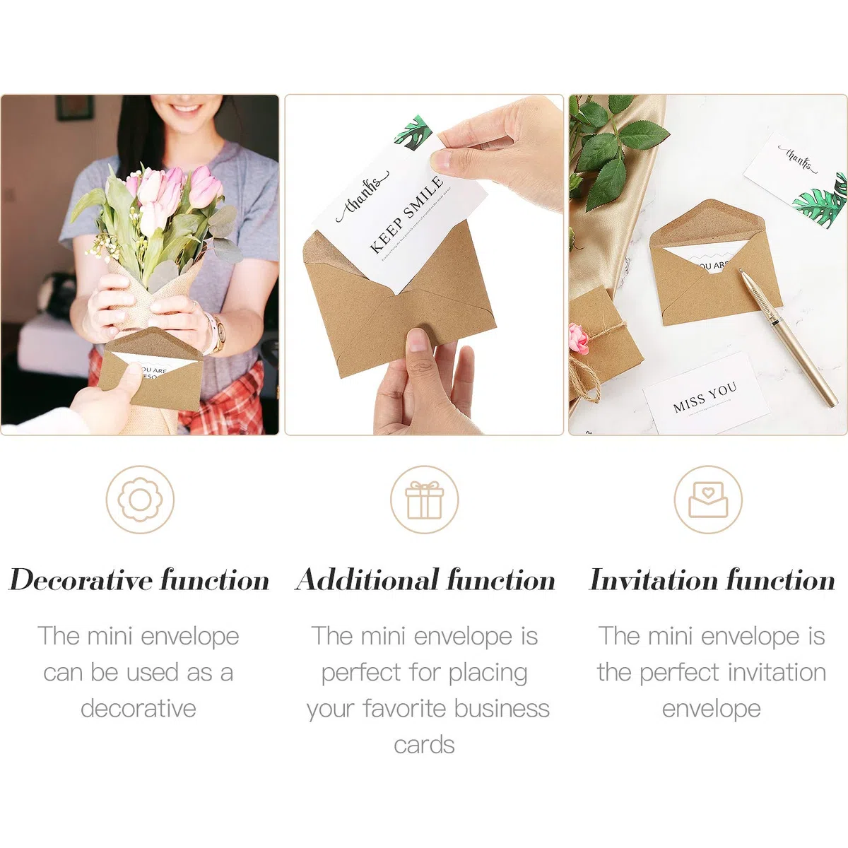 400 Paquetes Mni Sobres de Papel Kraft Funda de Sobre de Tarjeta de Regalo para Tarjetas de Regalo Pequeñas Notas Invitaciones Comerciales Mini Tarjetas de Felicitación 4 x 2.75 Pulgadas (Marrón)