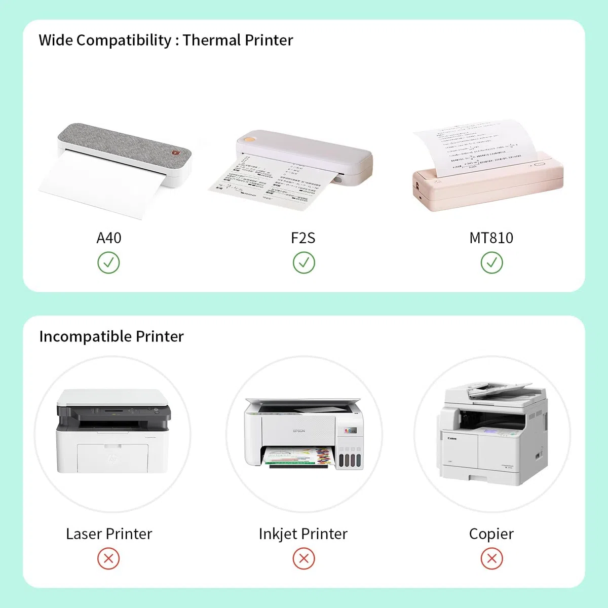 Linglong Papel térmico de secado rápido de alta calidad, carta de EE. UU., 8.5 x 11, 200 hojas de impresión individual y continua, compatible con MT800/MT800Q/F2S/A40 e impresoras portátiles (4