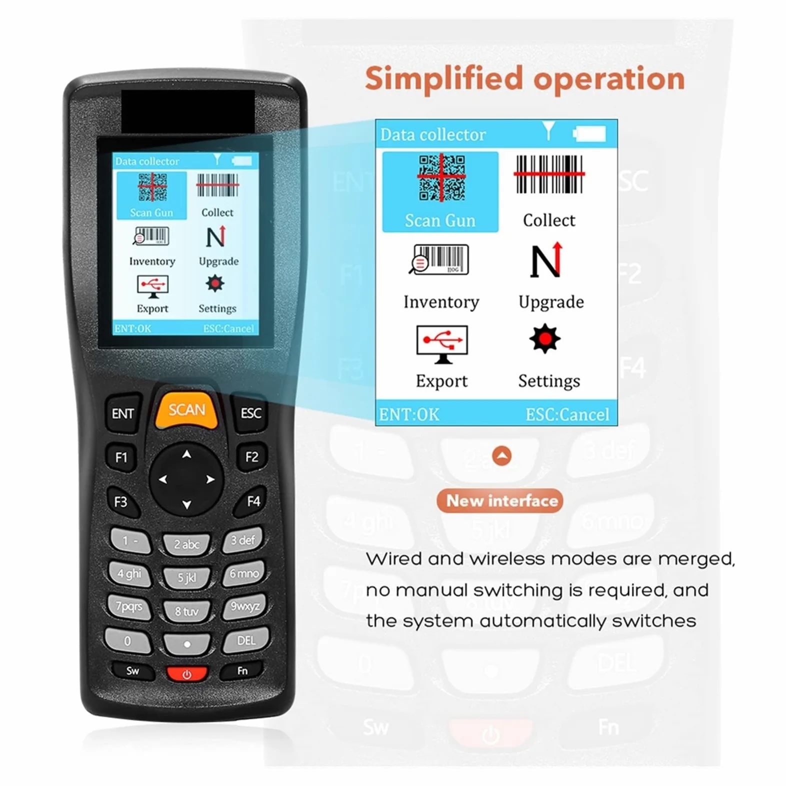 Buscador de Pernos, Escáner de código barras inalámbrico Lector mano USB Colector datos Escáneres dispositivos inventario terminales portátiles(1D)