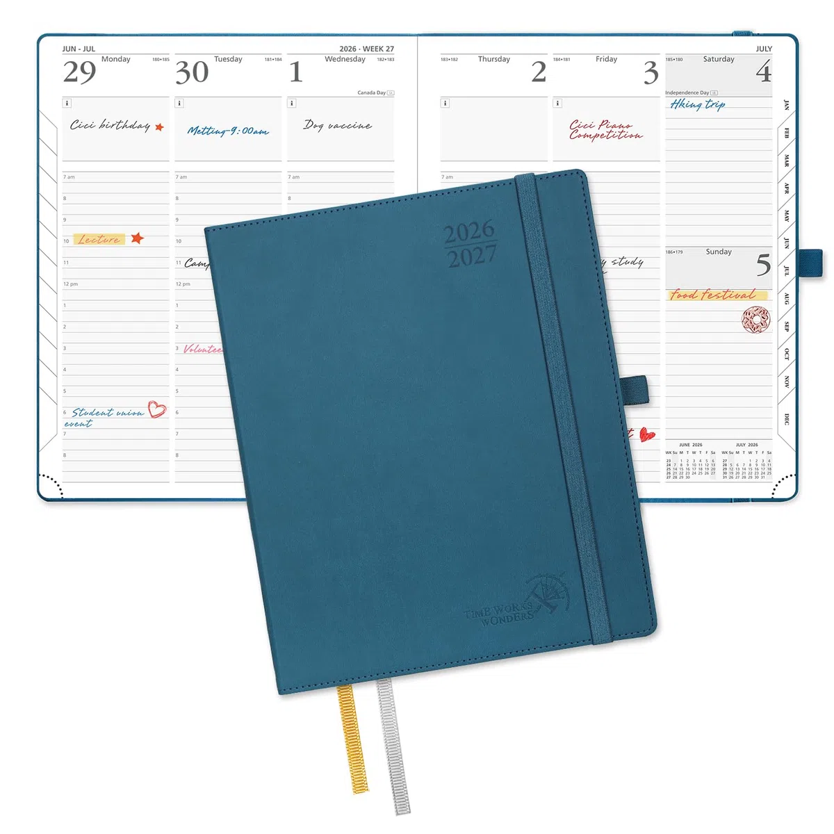 POPRUN Agenda 2026-2027, grande, 8.5 x 10.5 pulgadas, planificador académico 2026-2027, semanal y mensual (26 de julio al 27 de junio), libro de citas por hora con bolsillos interiores, cubierta suave