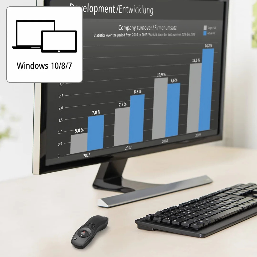 HAMA | Presentador Láser Inalámbrico 6 en 1 (Puntero Presentaciones, Control Profesional, hasta 15m de Distancia, Receptor USB, Universal) Color Negro.