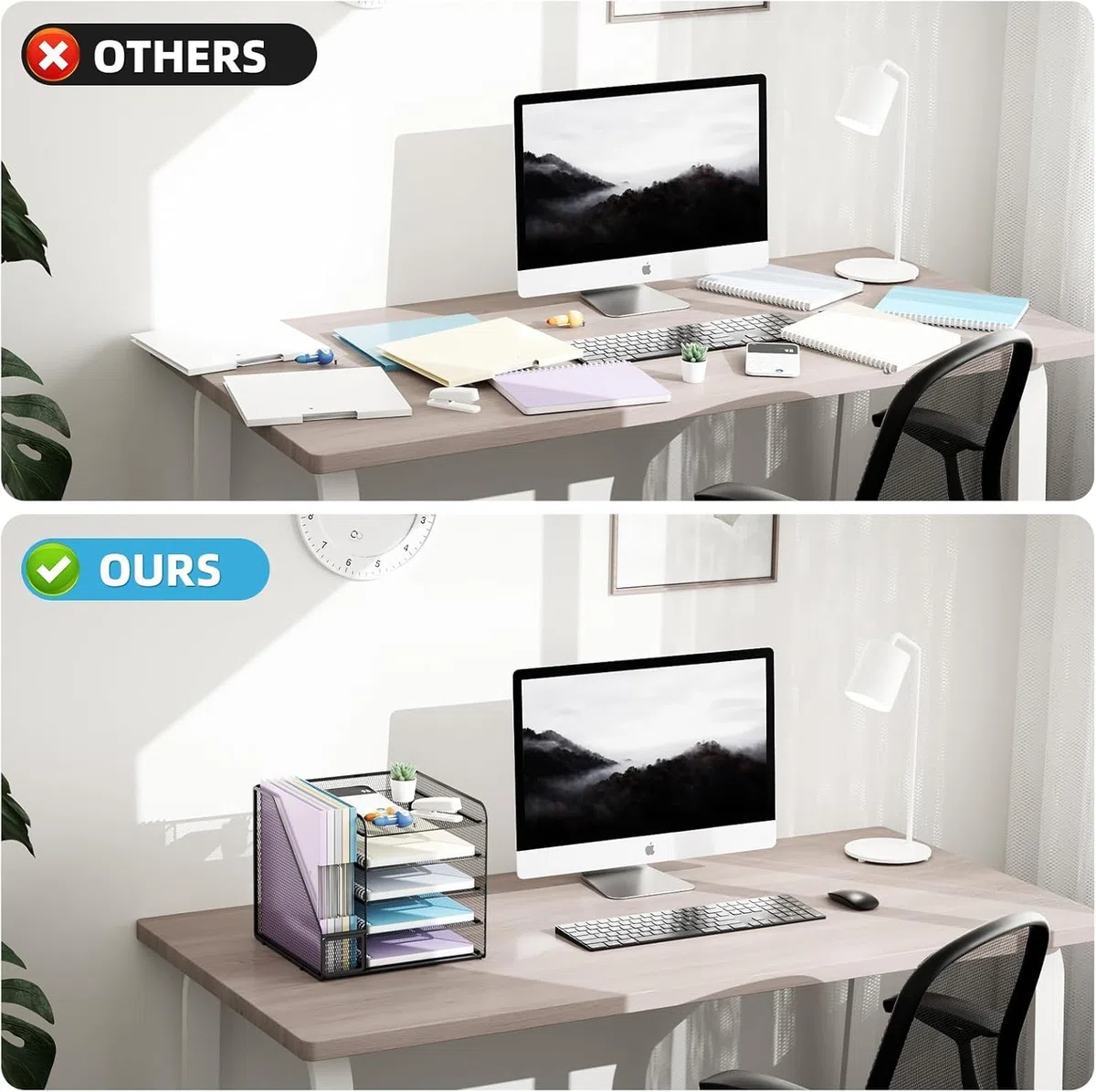 Marbrasse Organizador de Escritorio,5 Niveles Malla Papel Organizador, Archivo Estantería para Oficina Casa Accesorios(Negro)