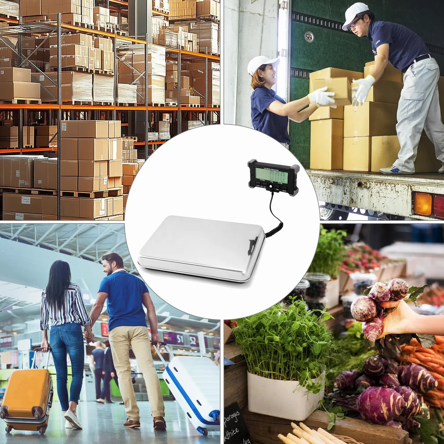 QWORK Balanza Digital 440 lb 200 kg con Función de Tara Pantalla LCD Separada para Equipaje Correo Almacén