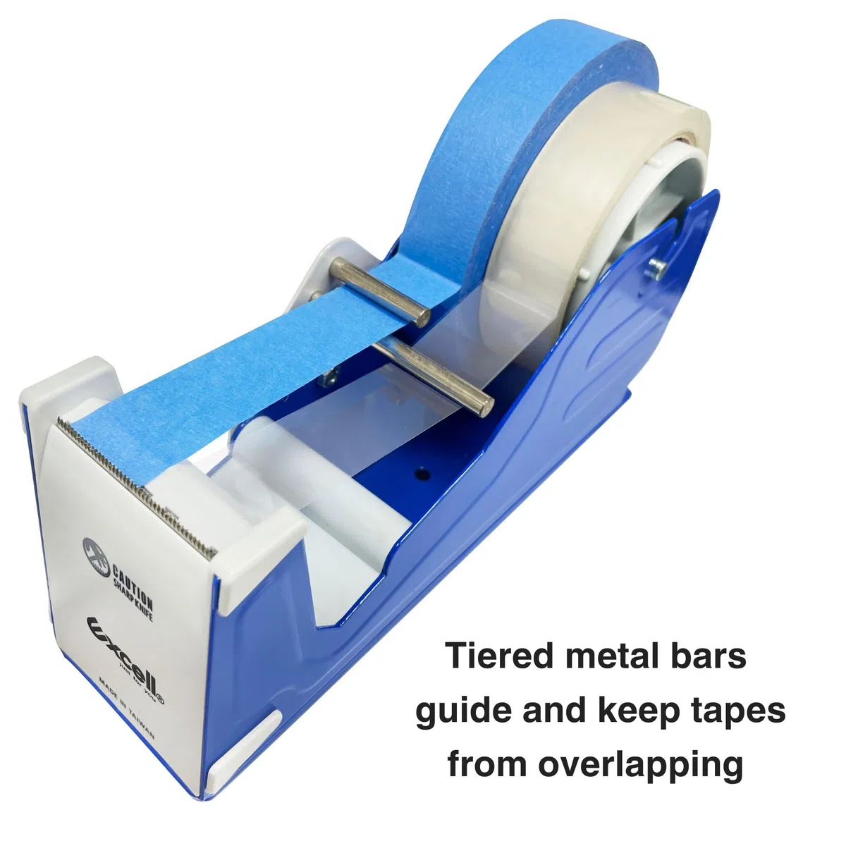 Excell Deluxe EX-2272 - Dispensador de cinta de escritorio con barras separadoras de metal escalonadas, 2 pulgadas de ancho, núcleo de 3 pulgadas