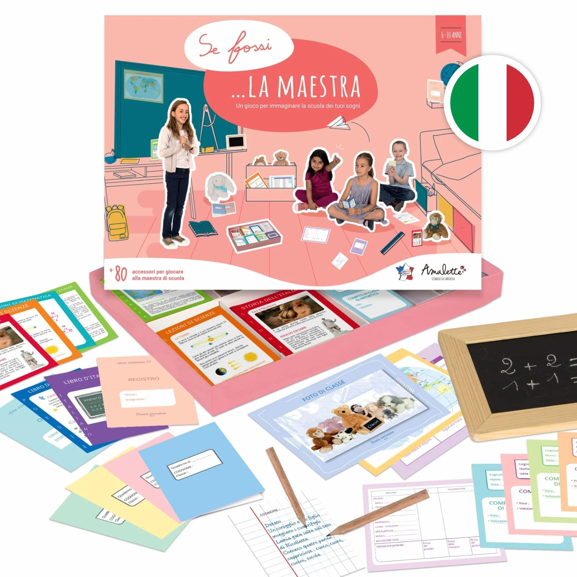 Amulette - Si Fuera la Maestra - Juego Educativo de 6 a 10 Años - 80+ Accesorios para Jugar a la Maestra de Escuela Primaria - Juguete Regalo para Niños y Niñas - MAESTRA