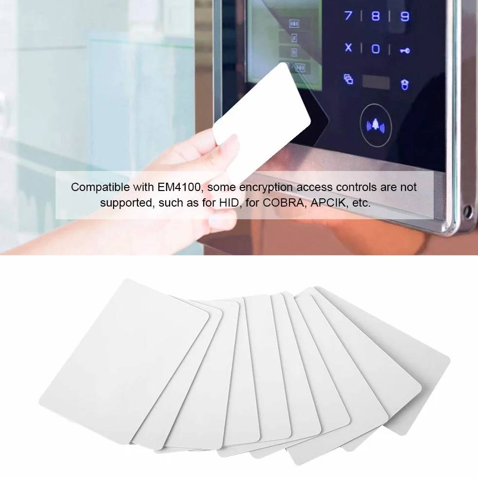 Tarjetas de PVC de plástico en de primera calidad, 100 piezas/juego Tarjeta de identificación de proximidad RFID inteligente sin contacto de 125 kHz Tarjeta de acceso de solo lectura