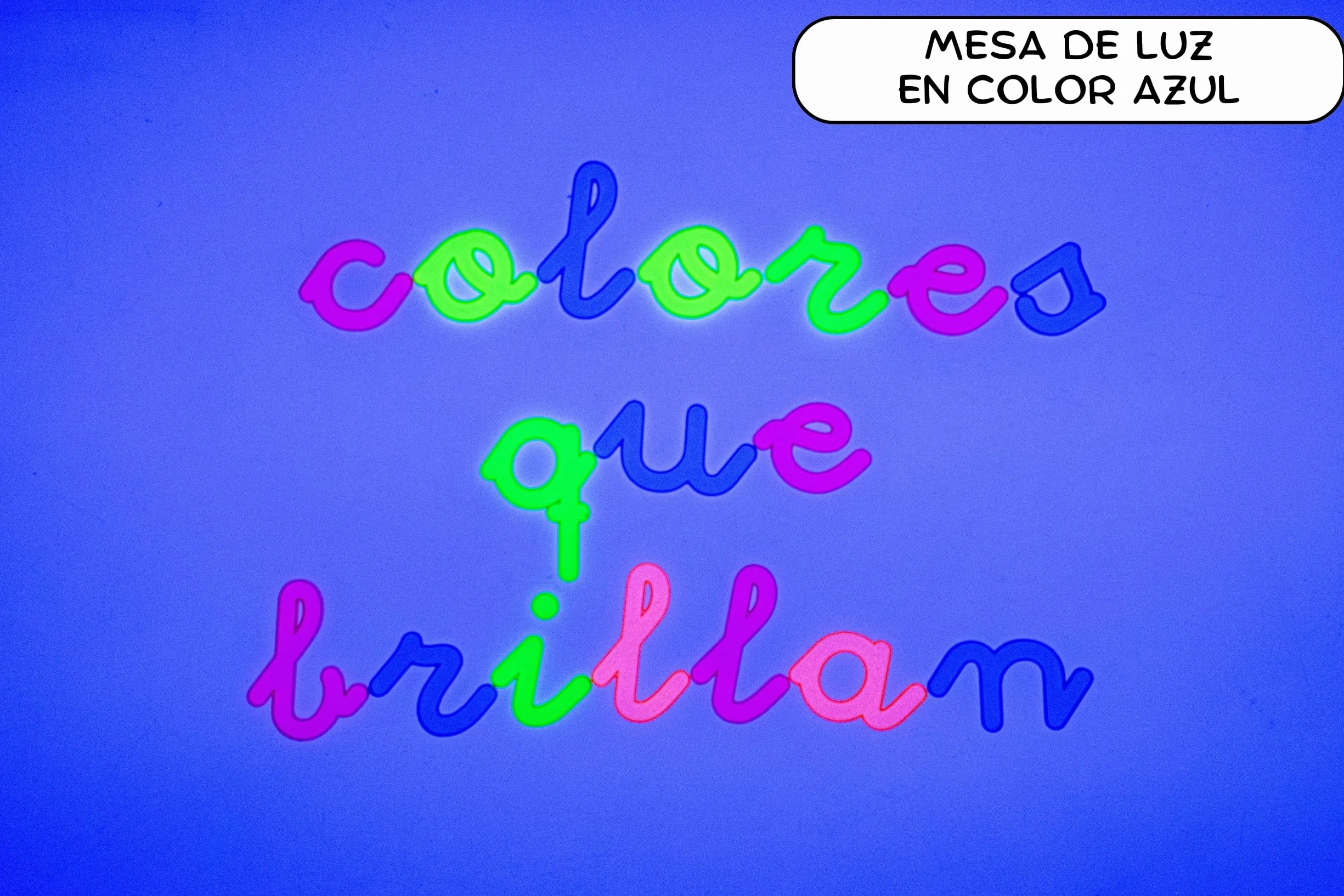 Abecedario Fluorescente en minúsculas enlazadas 94 Letras Neón Brillan con luz Negra