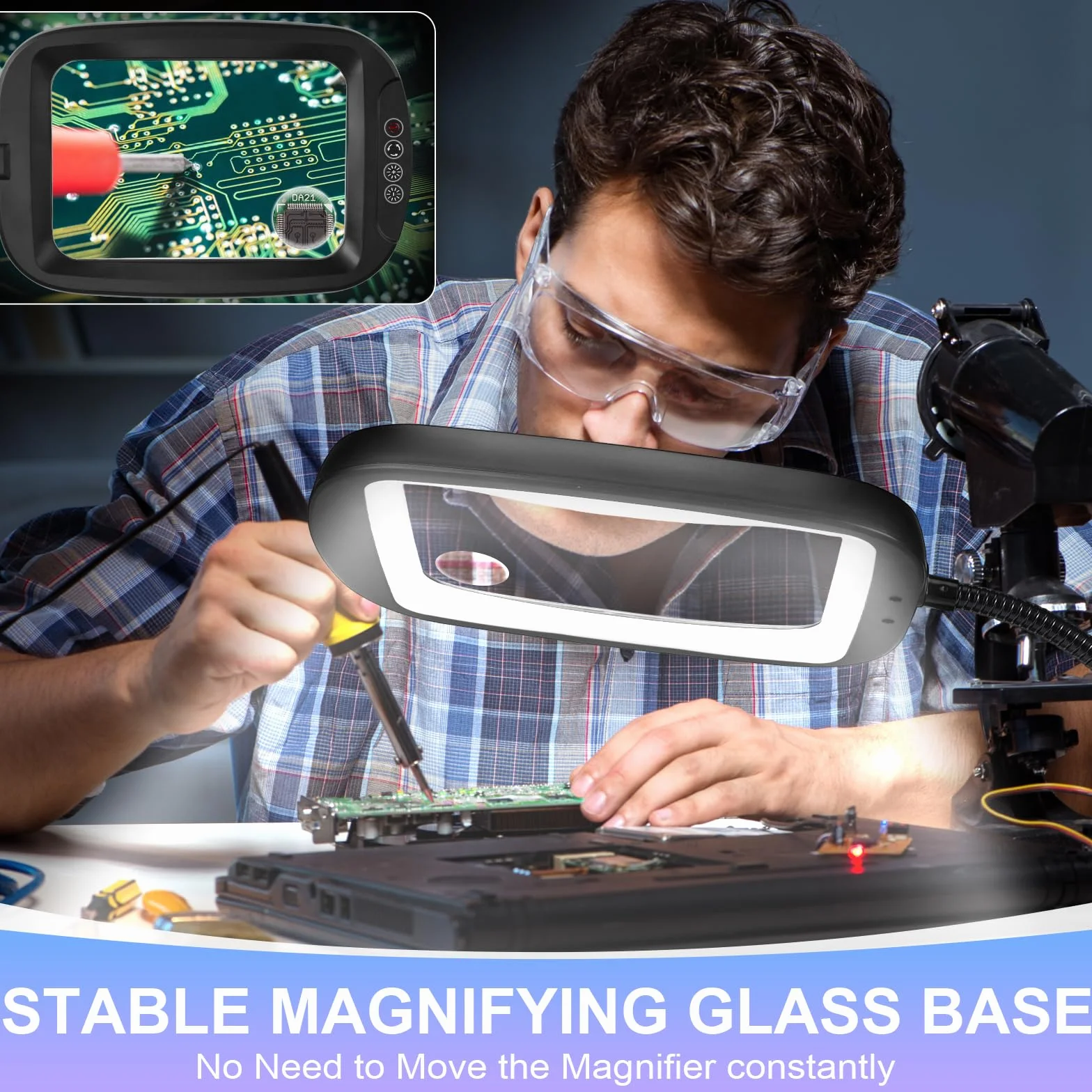 NZQXJXZ Lámpara de pie con Lupa con luz, 2 en 1 Lupa con Luz y Soporte con 60 LED de Brillo Ajustable, Lámpara de Aumento de Cuello de Cisne Flexible para Trabajos de Cerca, Manualidades, Lectura