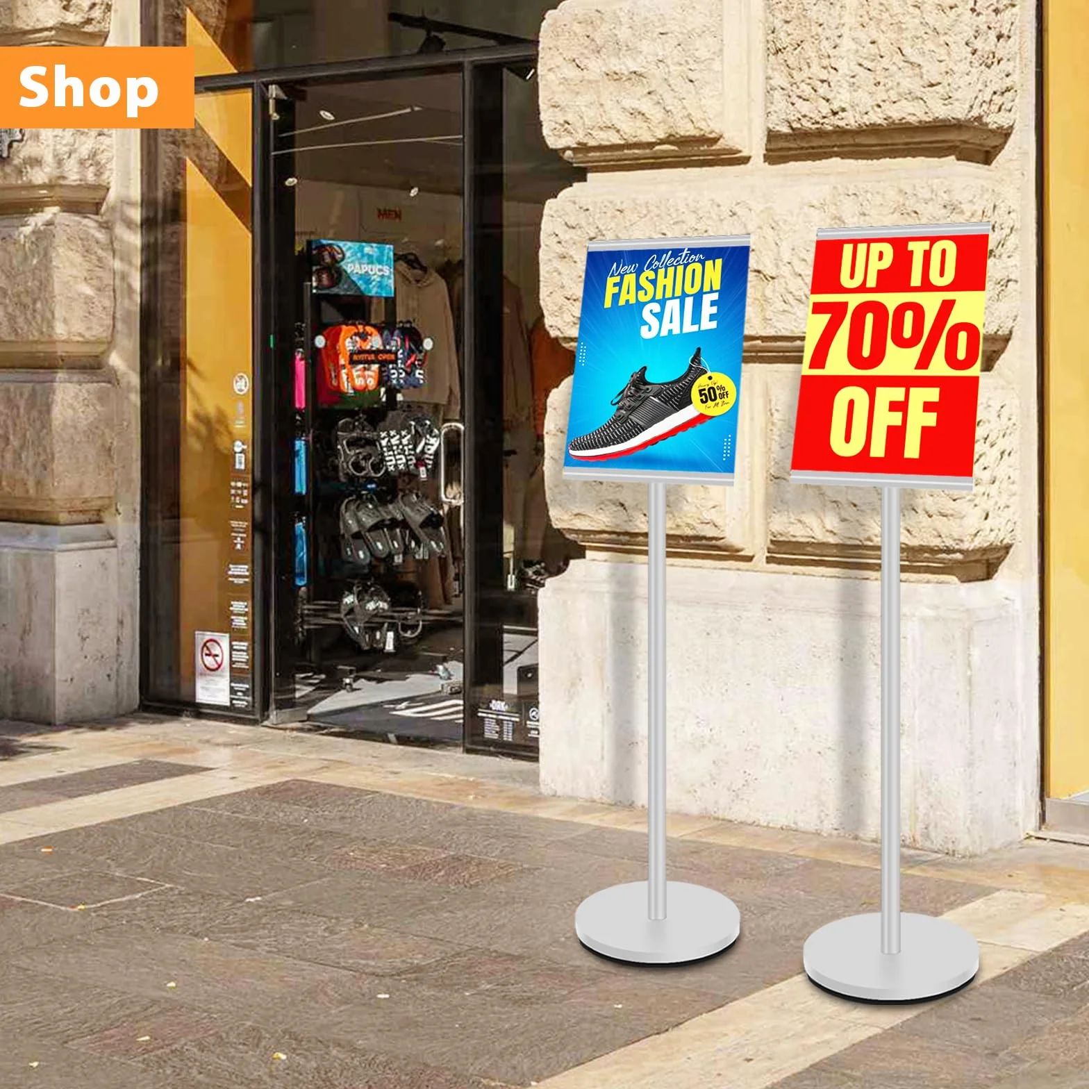 A3 Cartel de pie Soporte de la muestra del soporte de la muestra del piso Heavy Duty Display Stand Menú de pie al aire libre, Exposición, Restaurante, Tienda, Negocios, Oficina, Boda, Plata