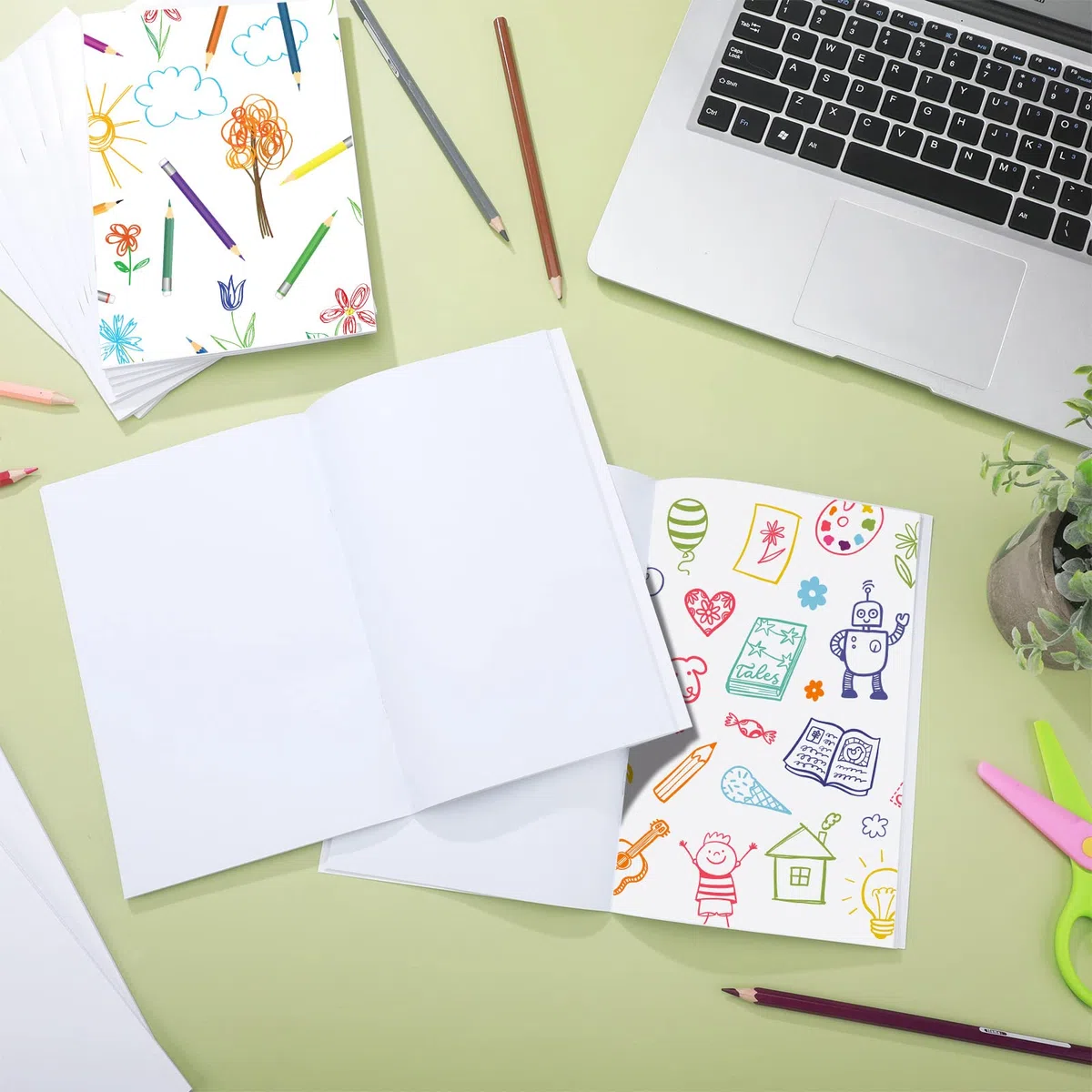 Libros blancos en blanco para que los niños escriban historias, cuaderno de bocetos sin forro, cuaderno blanco de 5.5 x 8.5 pulgadas, escribe tu propio libro para niños, diario a granel, arte,
