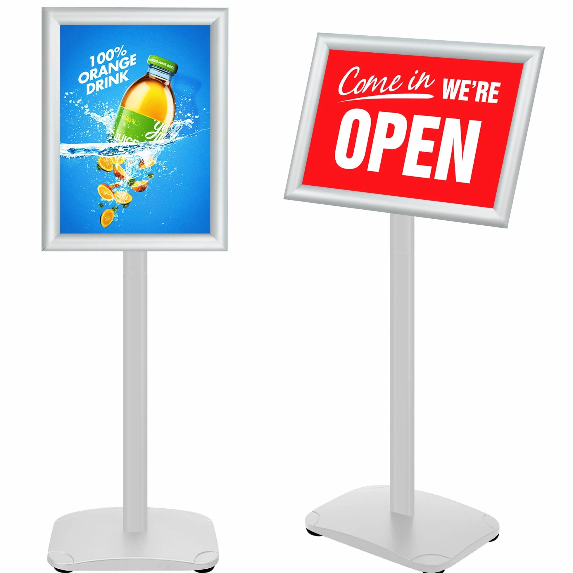 Soporte para Carteles A4 Pesado, 360° Rotativo con Base Metálica Estable, Soporte de Información y Expositor Publicitario para Menú, Poster y Anuncio, Color,Plateado