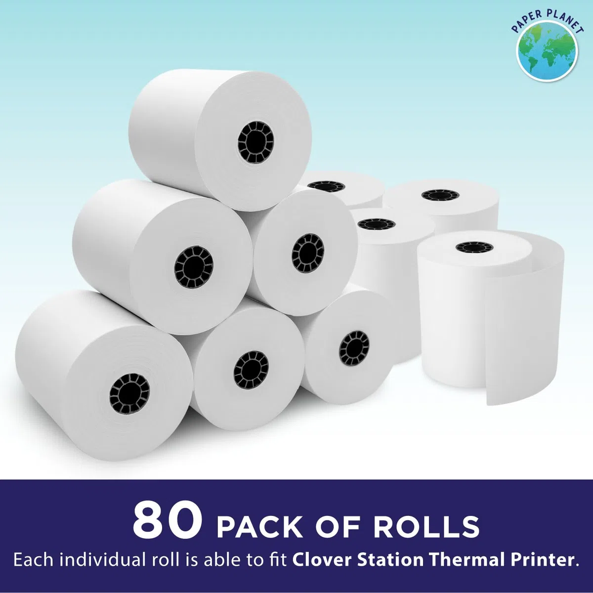 Papel térmico para Clover POS (impresora térmica Clover Station) de Paper Planet | Rollos de papel de recibo de tarjeta de crédito para Clover C500 C501 C503 C100 P100 | 80 rollos