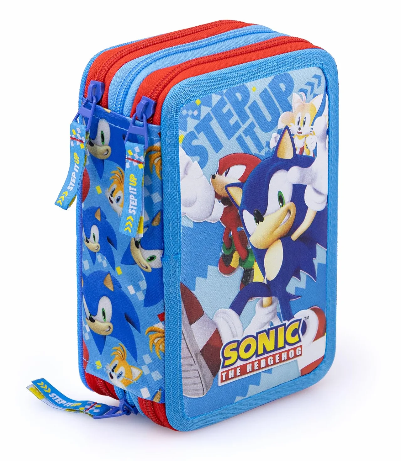Estuche escolar 3 cremalleras Sonic The Hedgehog 3 Zip con 44 artículos (azul claro/rojo), 20×15×6 cm - Producto oficial SEGA, Cartuchera, turquesa, Contemporain