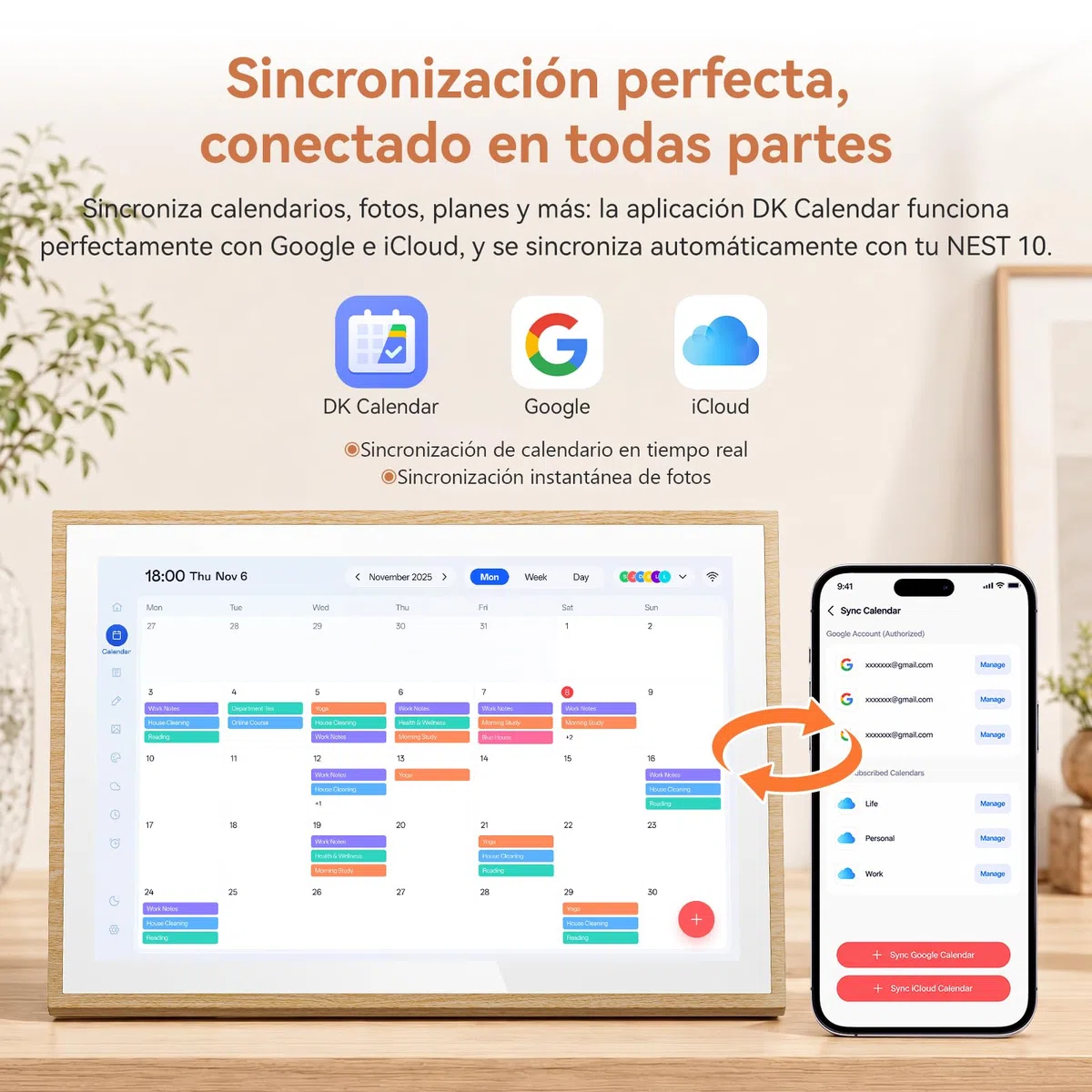 Blackview Calendario Digital 10,1" para Hogar y Oficina – Organizador Familiar Multifunción con Reloj, Planificación Semanal y Mensual, Inicio Completo y Agenda, Sync iCloud/Google/DK Calendar