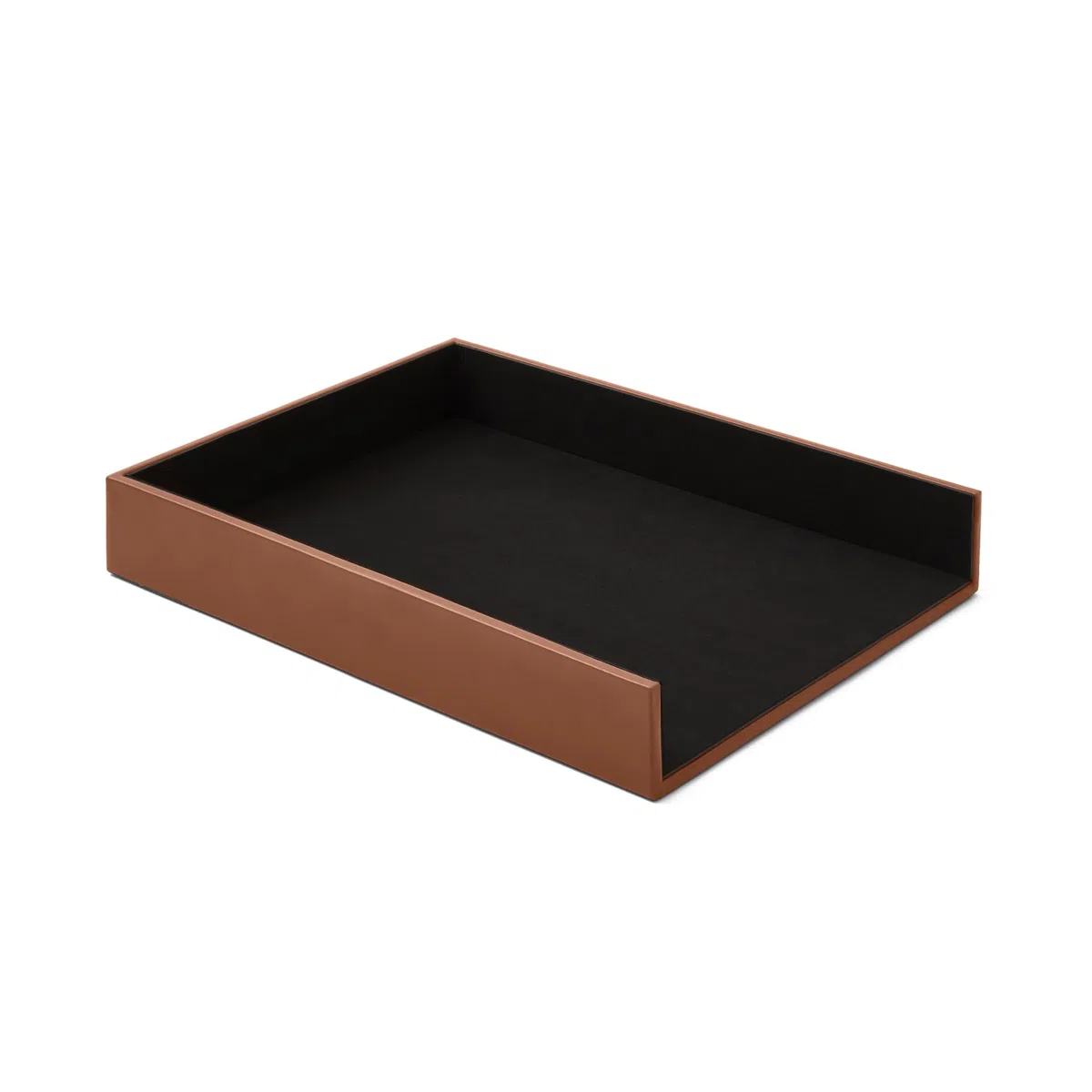 Eglooh - Minerva - Organizador Papeles para Escritorio Cuero Marrón Naranja - Bandejas Oficina para Documentos Folios - cm 32 x 24,2 x H.5 - Made in Italy