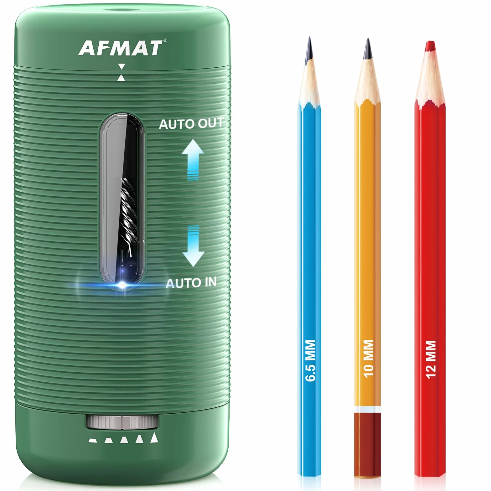 AFMAT Sacapuntas eléctrico con recipiente, sacapuntas automático recargable para lápices de colores gruesos 6,5-12 mm, recargable por USB, afilador de lápices portátil con puntas ajustables para