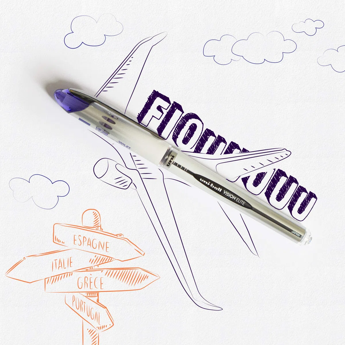 UNI-BALL - Uni Mitsubishi Pencil - 10 bolígrafos Uni-Ball Vision Elite UB200 - Airplane Safe - Bolígrafo de tinta líquida - Punta de 0,8 mm - Escritura media - Bolígrafo azul