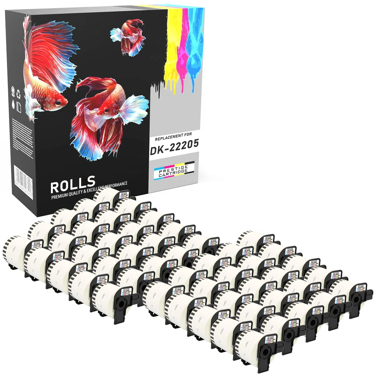 50 Compatibles Rollos DK-22205 62mm x 30.48m Etiquetas continuas para Brother P-Touch QL-500 QL-550 QL-560 QL-570 QL-580N QL-700 QL-720NW QL-800 QL-810W QL-820NWB QL-1050 QL-1060N QL-1100 QL-1110NWB