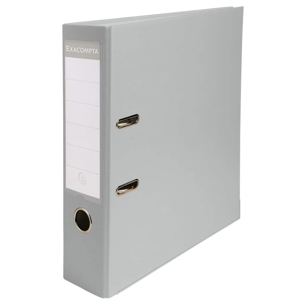 Exacompta - 918416B - Caja de 20 archivadores de palanca A4 - Lomo 80 mm - Mecánico 80 mm - Dimensiones exteriores: 32 x 29 x 8 cm - Formato a archivo A4 - Color: Gris