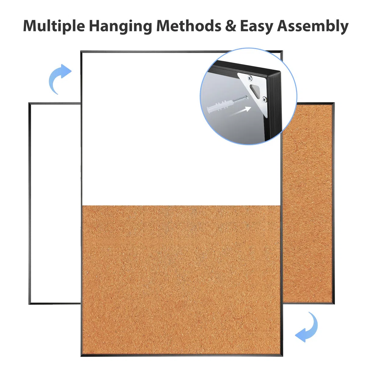 ARCOBIS Combo de pizarra de corcho blanca, tablero de anuncios de 36 x 24 pulgadas, pizarra magnética de borrado en seco y tablero de corcho para pared, tablero de visión para el hogar, oficina,