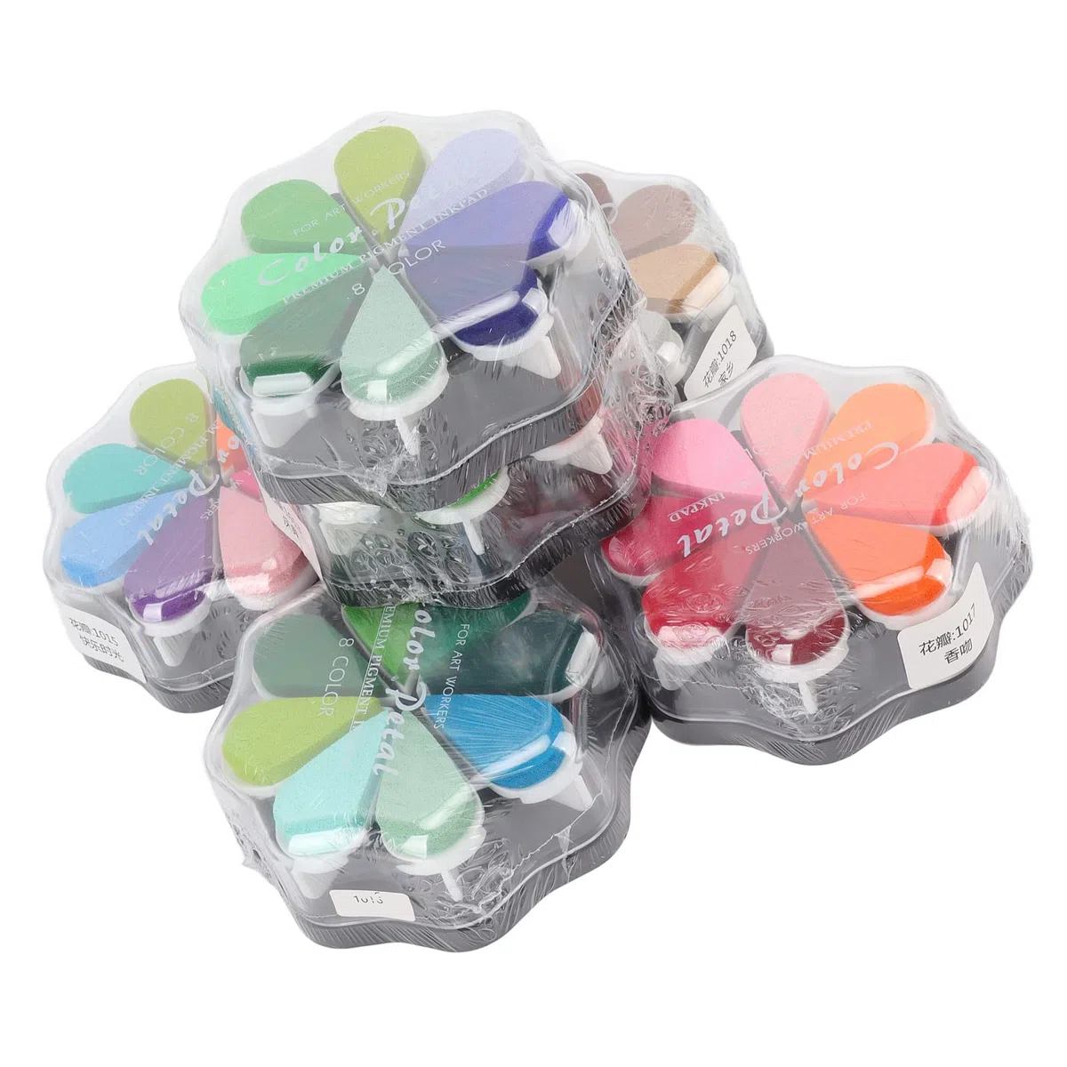 6 almohadillas de tinta lavables, almohadilla de sello de tinta metálica en forma de pétalo, 48 colores vibrantes, kit de sellos de goma para huellas dactilares, cobertura fuerte,