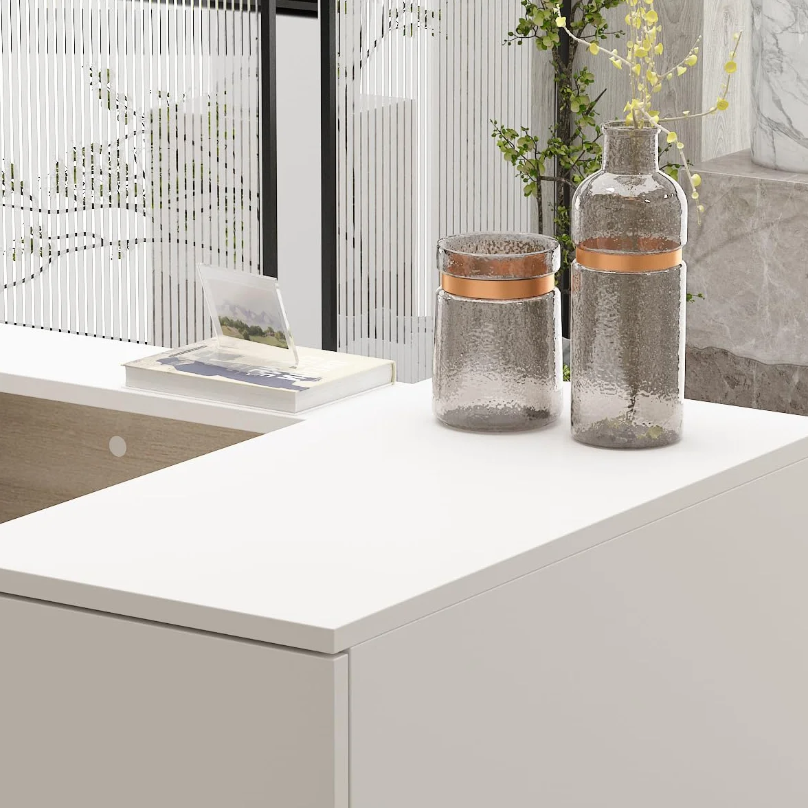 Mueble Recepción, Mostradores de Recepción Grandes, Mostradores para Tiendas con Estantes Ajustables, Recepción Mueble, Madera +Blanco, 180 X 60 X 110CM, MDF