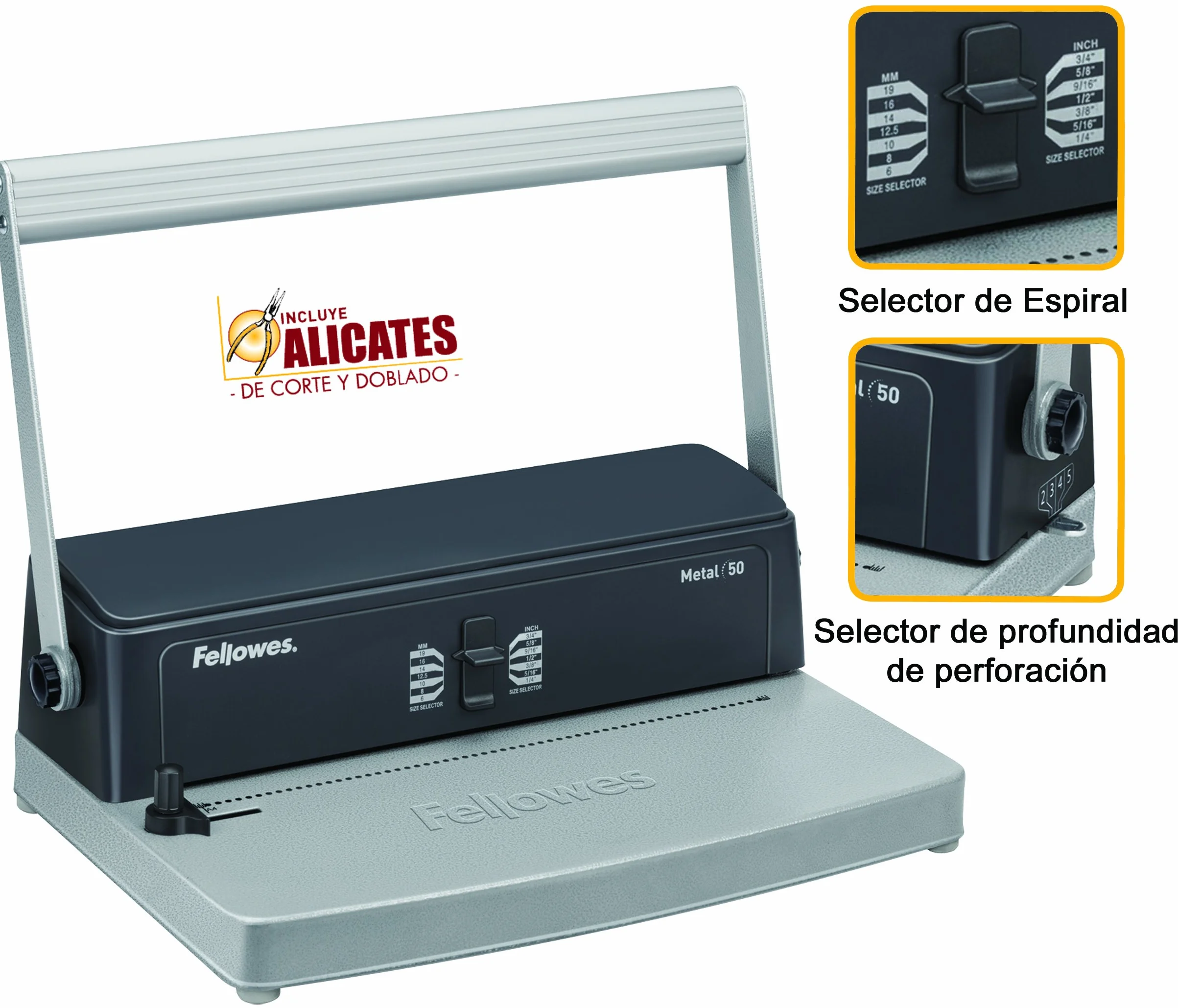 Fellowes Encuadernadora manual de espiral metálico, Uso Moderado, Gris, A4