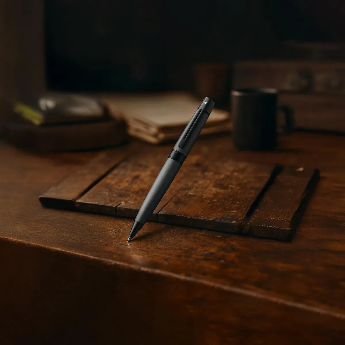 Sheaffer 300 9345 - Bolígrafo gris mate con bordes negros pulidos
