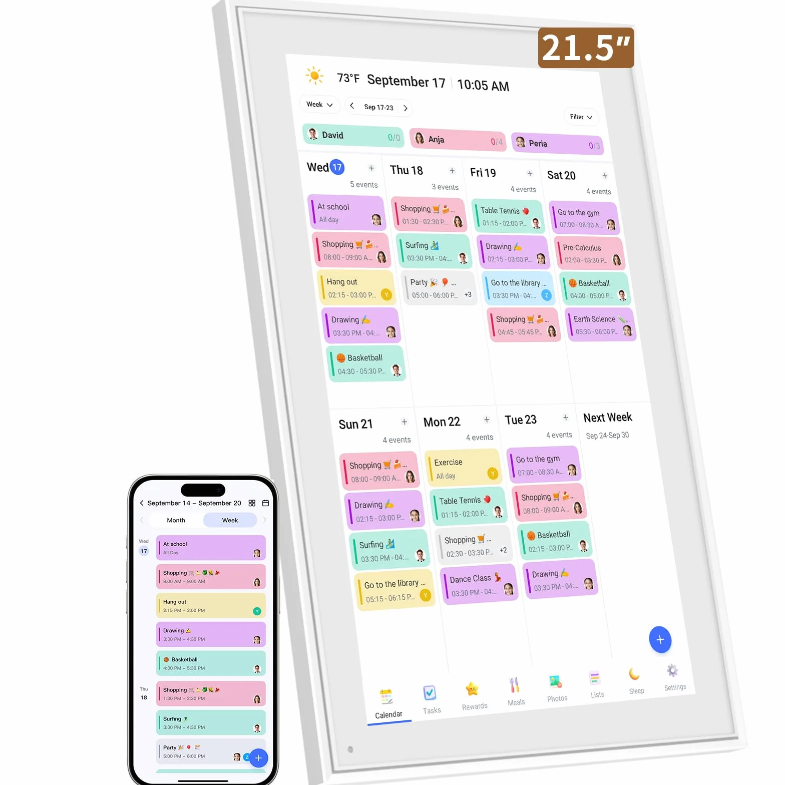 Calendario Digital inteligente, pantalla táctil inteligente HD de 21,5 Pulgadas, Organizador Familiar Inteligente con Pantalla Táctil, planificador WiFi, horario de comidas, tabla de tareas