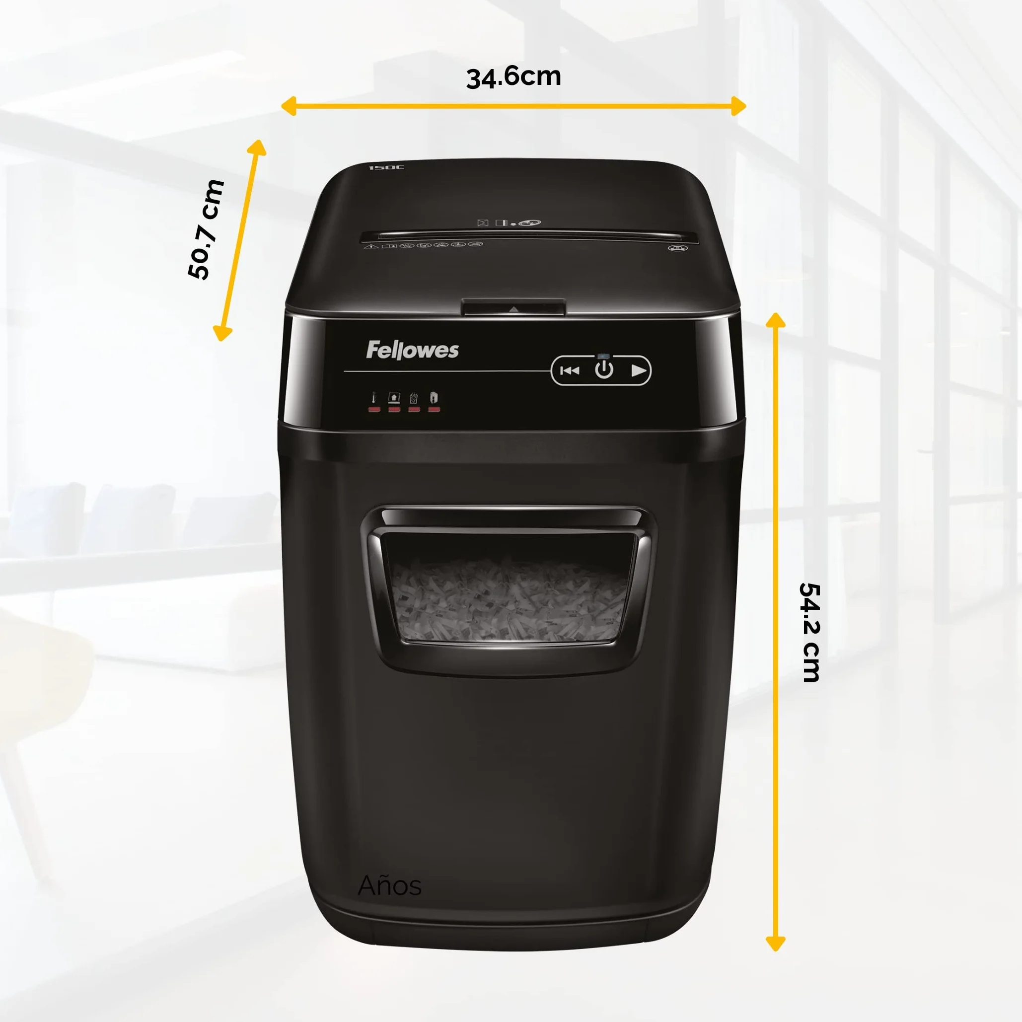 Fellowes AutoMax 150C - Trituradora de Papel híbrida, Corte en partículas (DIN-P4), destruye 150 Hojas de Manera automática y 8 manualmente, trituradora de Papel para Oficina, Papelera 32L, Negra