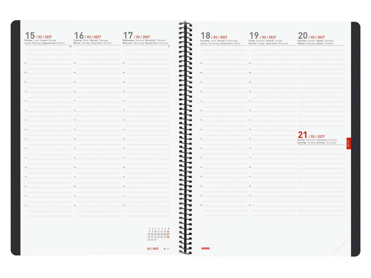 Finocam Ikon Agenda 16 meses 2026 2027 | Semana Vista Vertical · Septiembre 2026 - Diciembre 2027 | Negro · Internacional - Agenda semanal