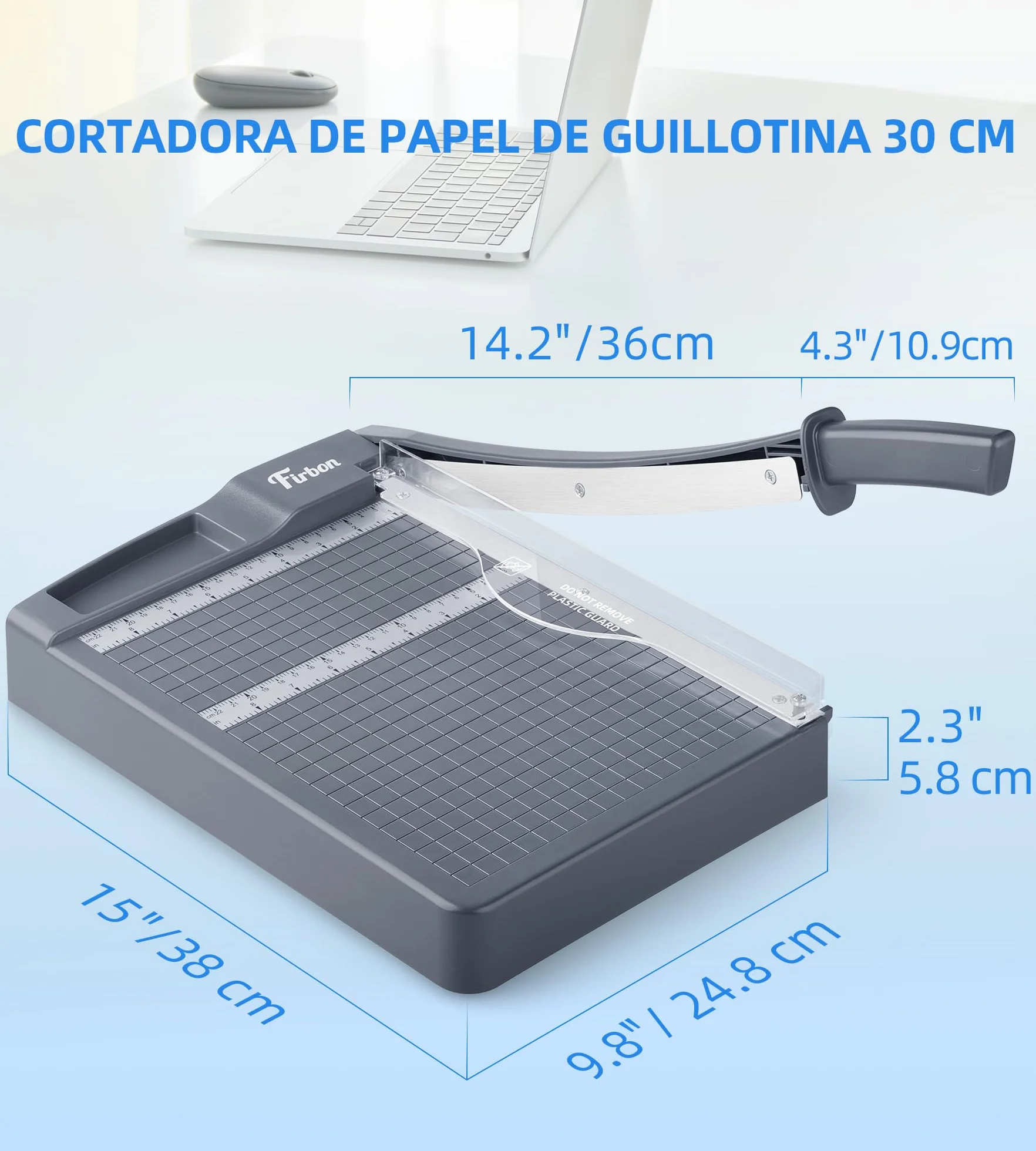Firbon Guillotina Cortadora de Papel 30 cm, Capacidad de Corte de hasta 12 Hojas A4 80 g/m², con Bloqueo de Seguridad y Regla de Precisión, para Oficina, Escuela, Manualidades y Fotos