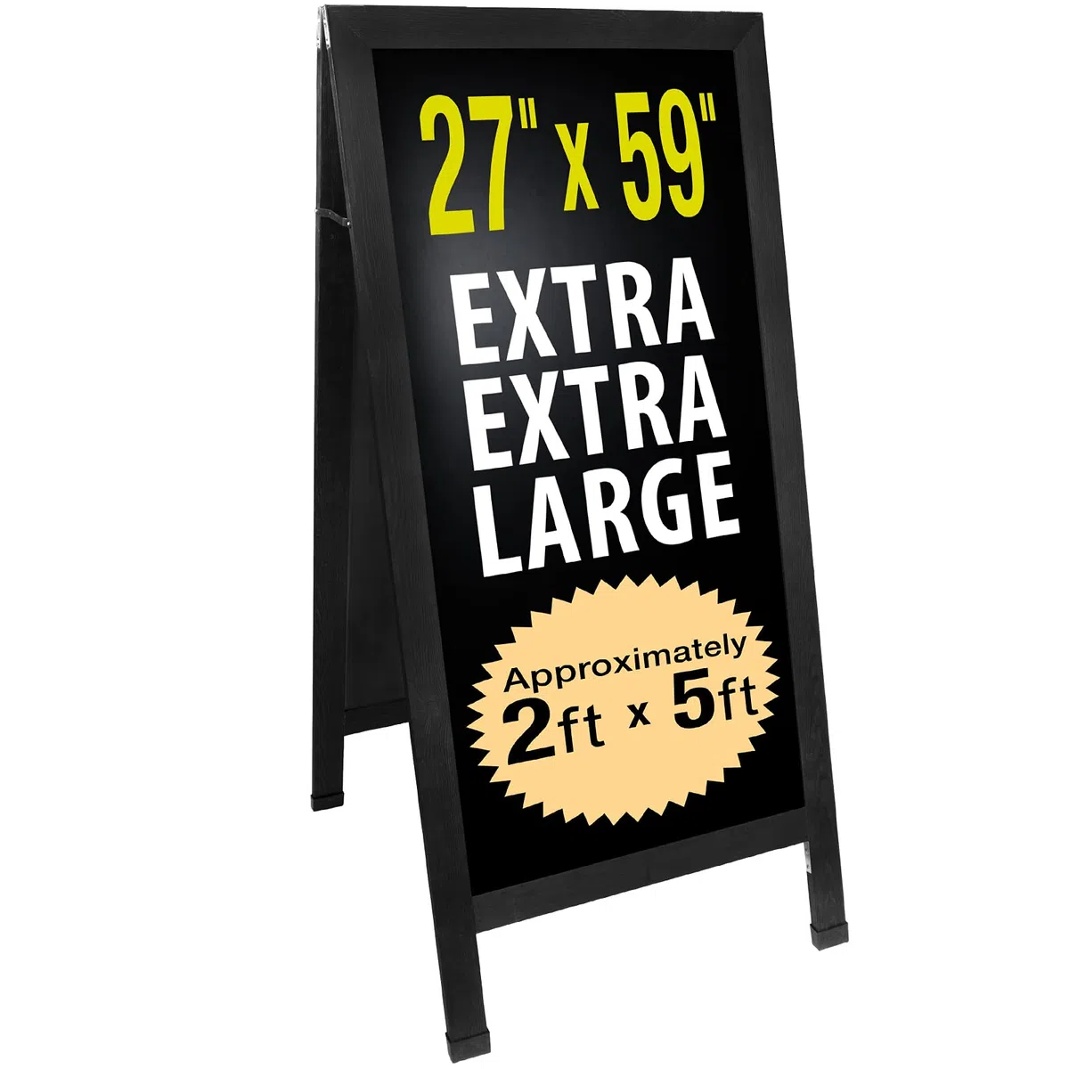Placa de sándwich de pizarra de acera: reforzado, resistente, doble cara/grande, 120 x 27 cm, marco en A, color negro