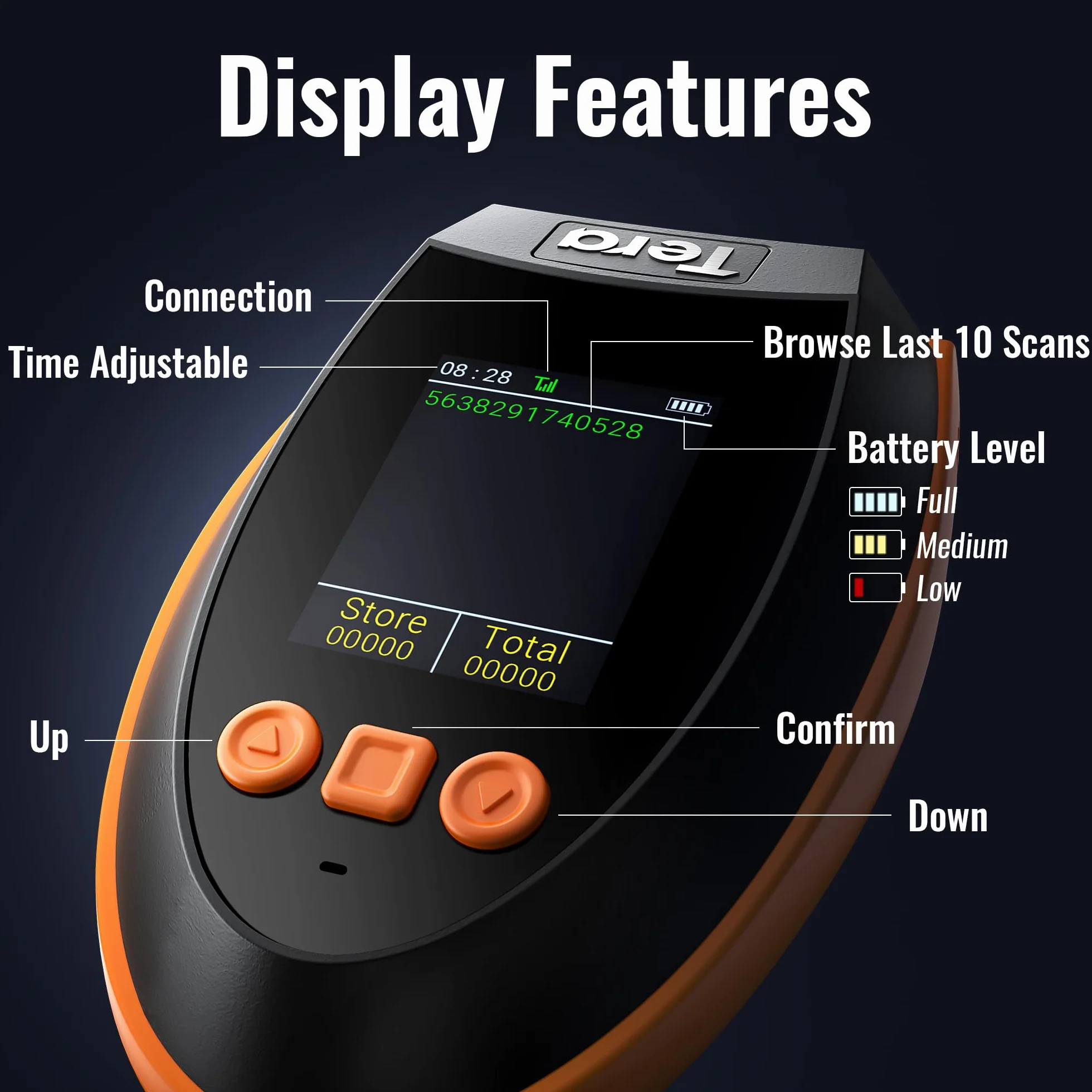 Tera Pro Escáner inalámbrico de códigos de Barras 1D 2D QR Pantalla de configuración Digital, Velocidad de escaneo Extra rápida, Bluetooth 2.4G Cable USB, Instructions en Anglais HW0009