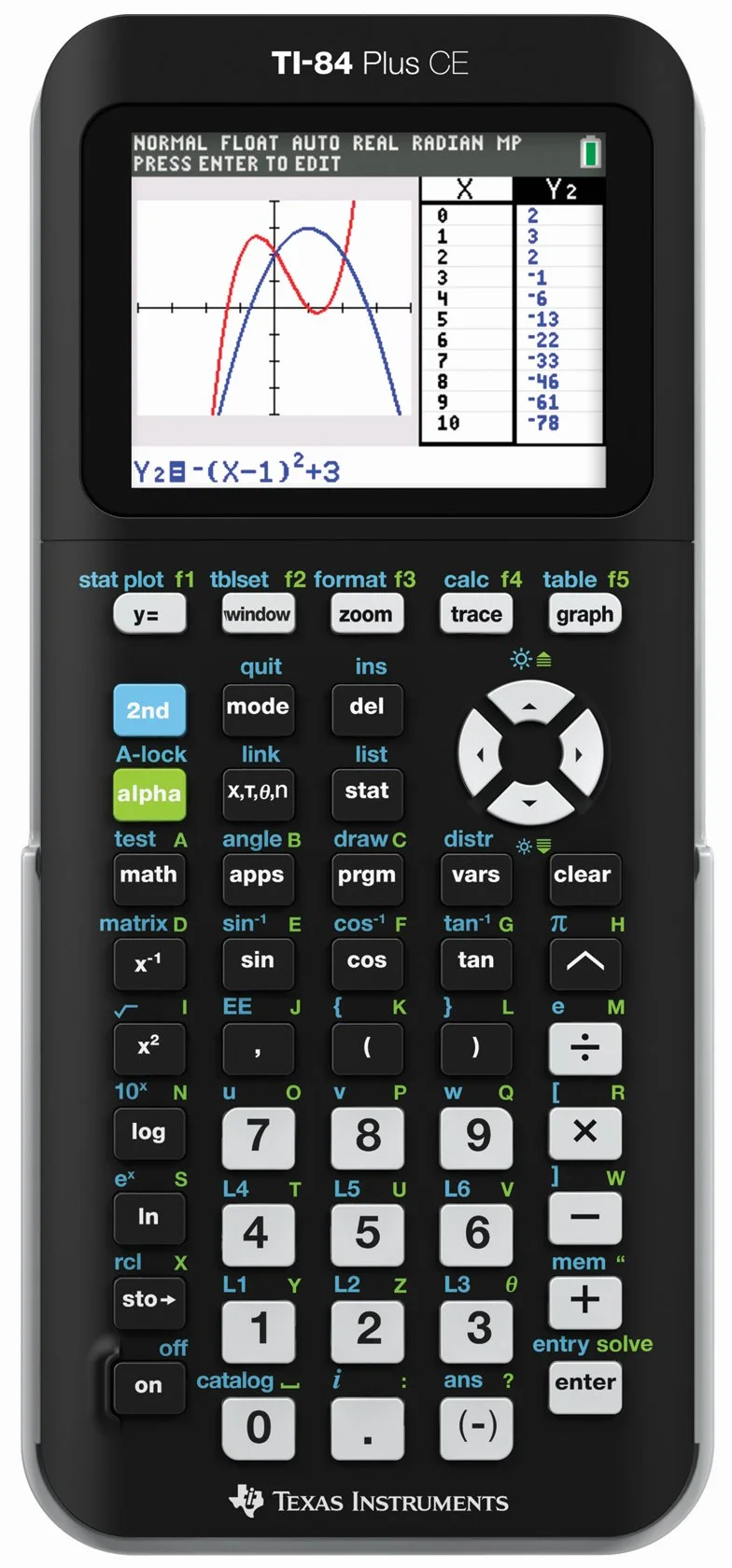 Texas Instruments - Calculadora gráfica TI-84 PLUS CE, color negro con embalaje abrefácil (84PLCE/PWB/2L1/A)