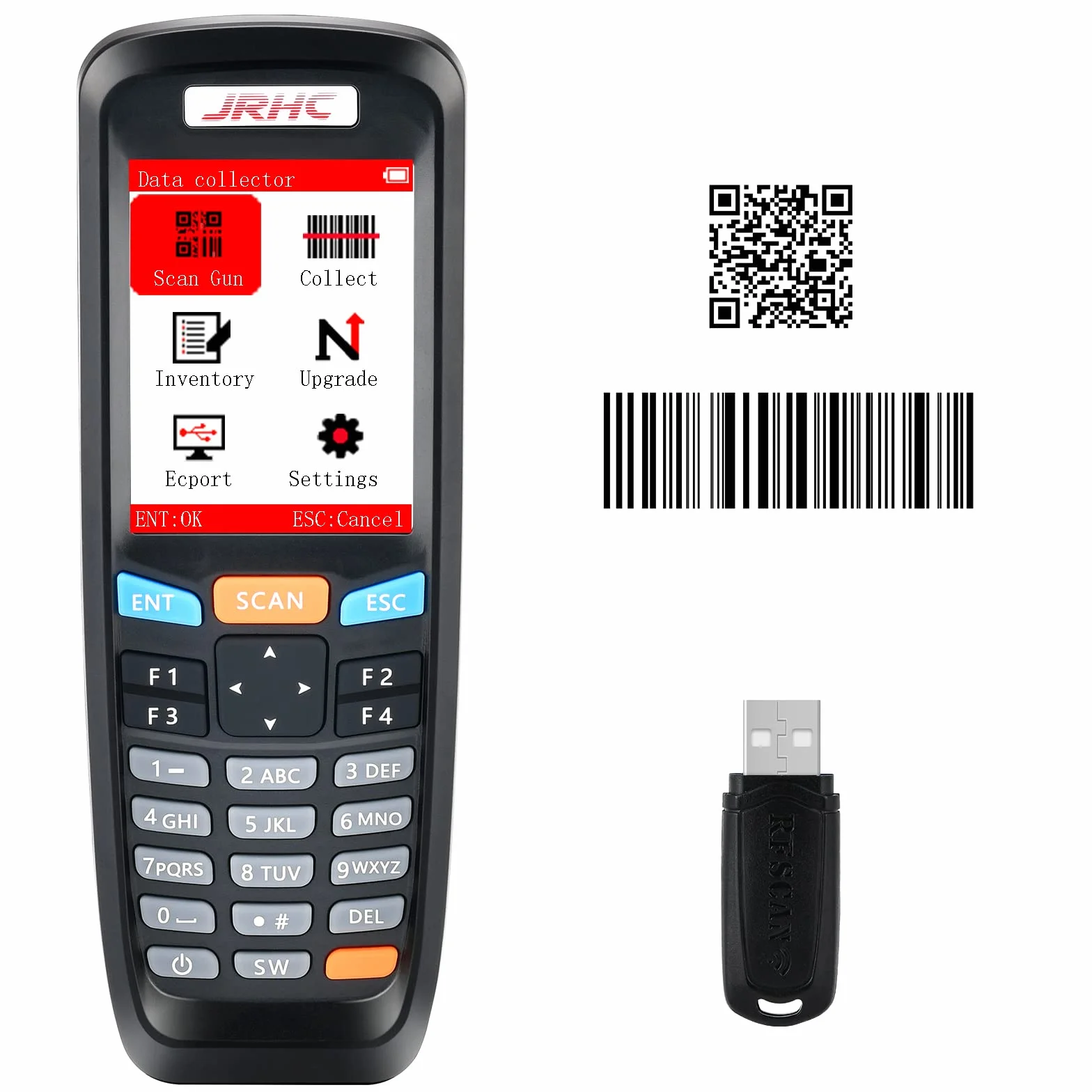 2D Escáner de código de Barras con Receptor USB inalámbrico de 2,4 GHz, Lector de código de Barras con Pantalla LCD Multifuncional de 2,8 Pulgadas.
