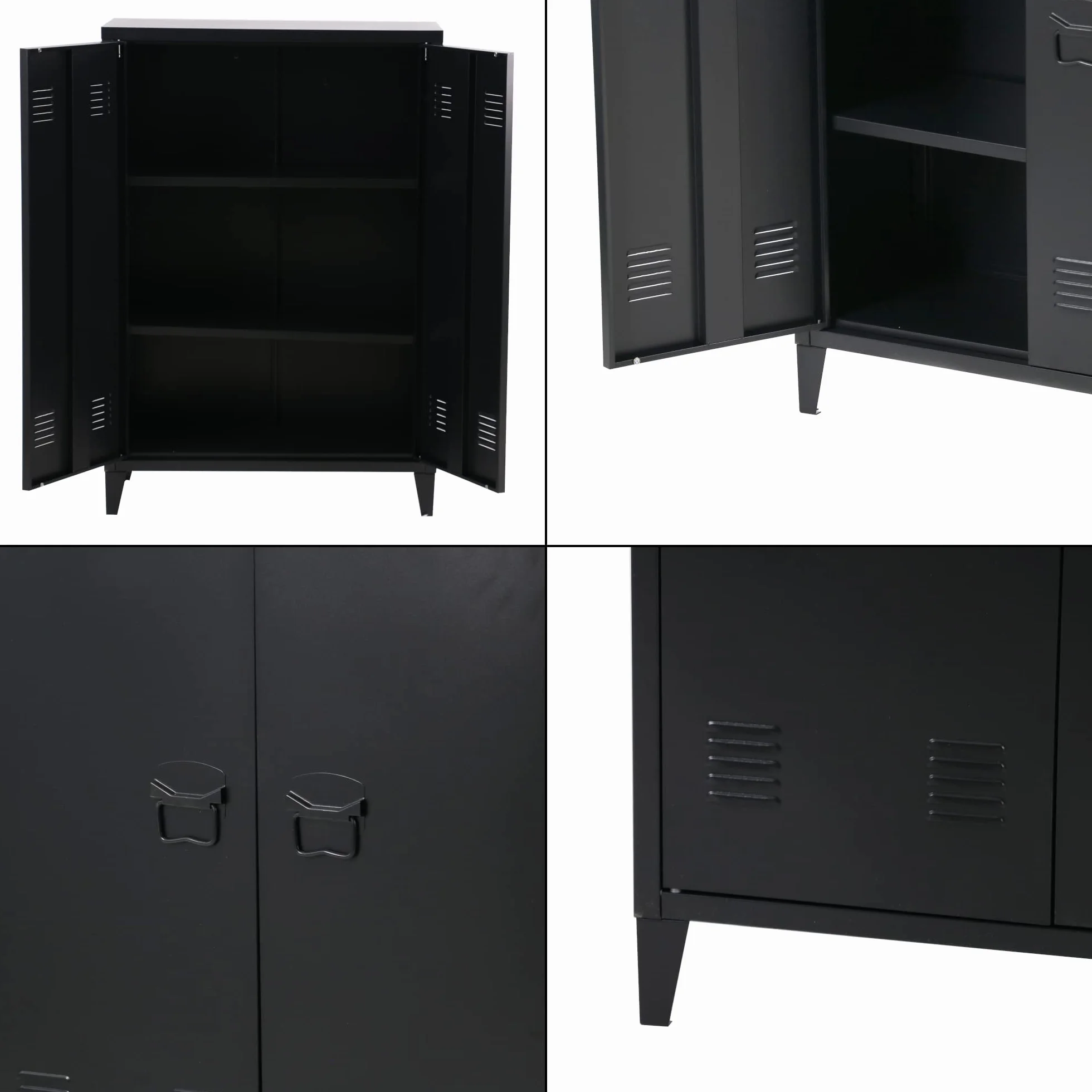 [en.casa] Armario Metálico de Oficina con Cerraduras Magnéticas Mueble Organizador con 2 Estantes Regulables Ventilación Óptima Acero 110 x 75 x 33 cm Negro