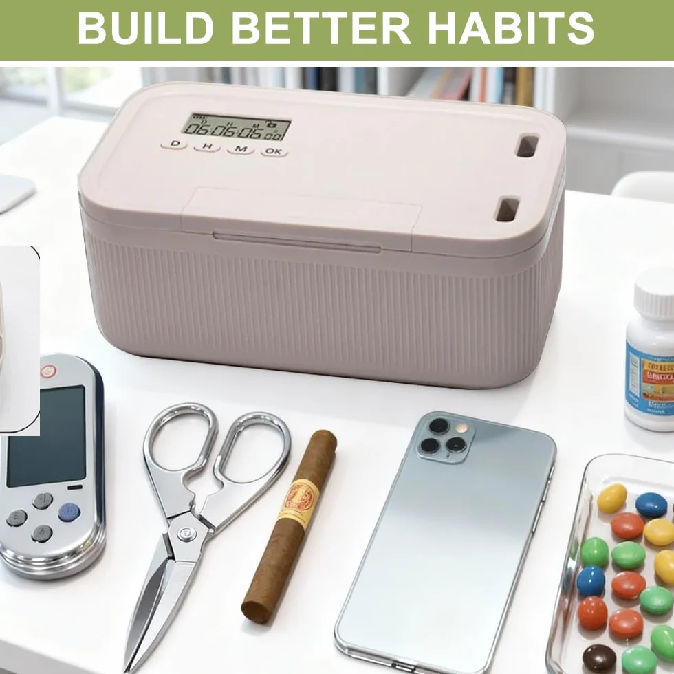 Caja con Temporizador y Bloqueo Seguro, Taquillas temporales seguras, Caja de seguridad de autocontrol, Ideal para Teléfonos, Snacks, Medicinas y Control de Hábitos